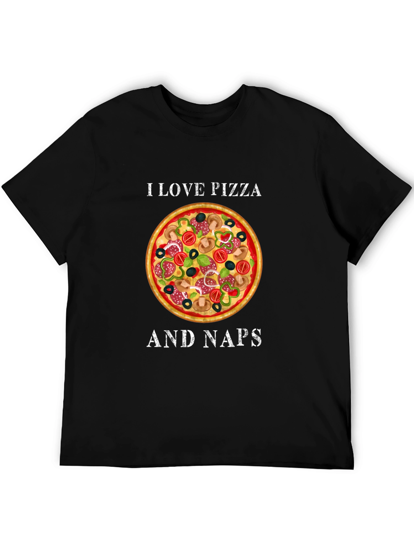 I Love Pizza and Naps Black Graphic T-Shirt