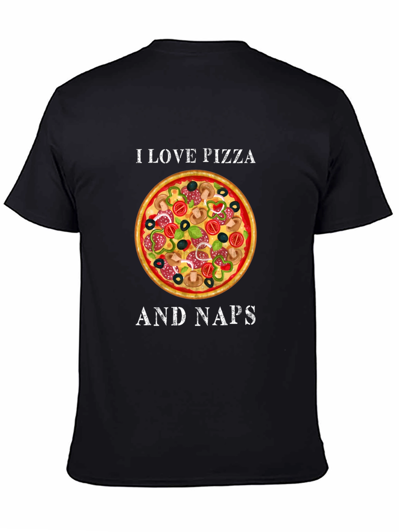 I Love Pizza and Naps Black Graphic T-Shirt
