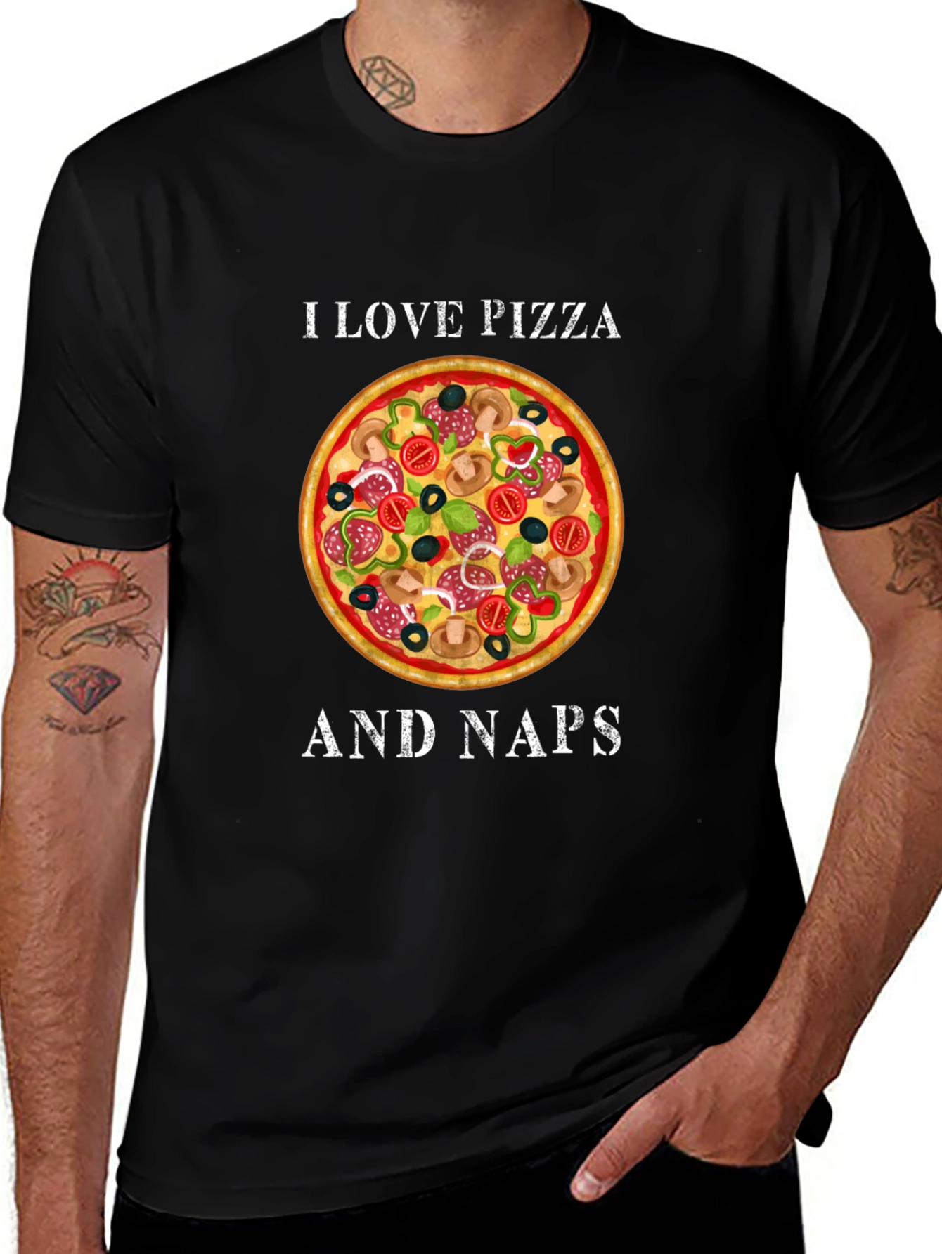 I Love Pizza and Naps Black Graphic T-Shirt