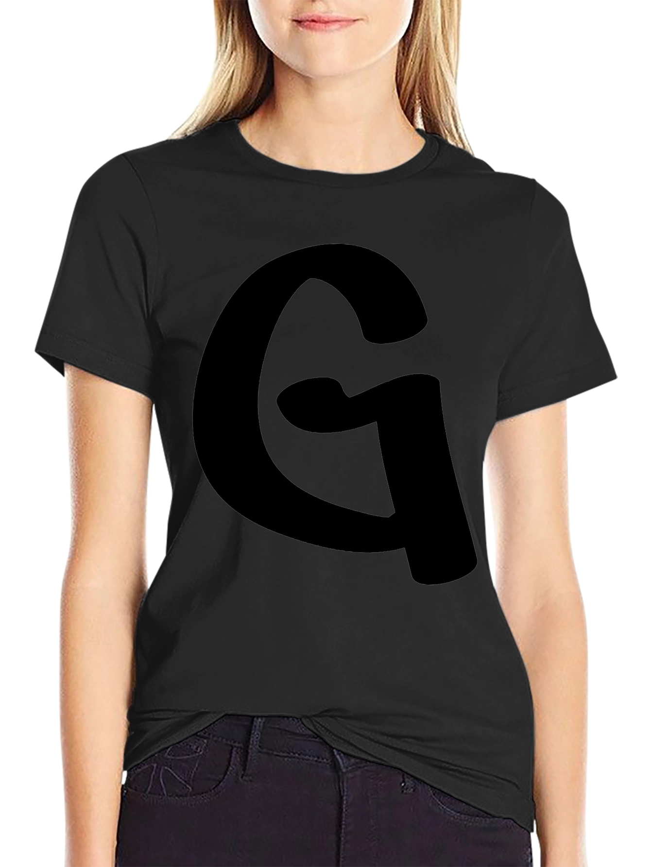 Mens Black T-Shirt with Letter G Graphic
