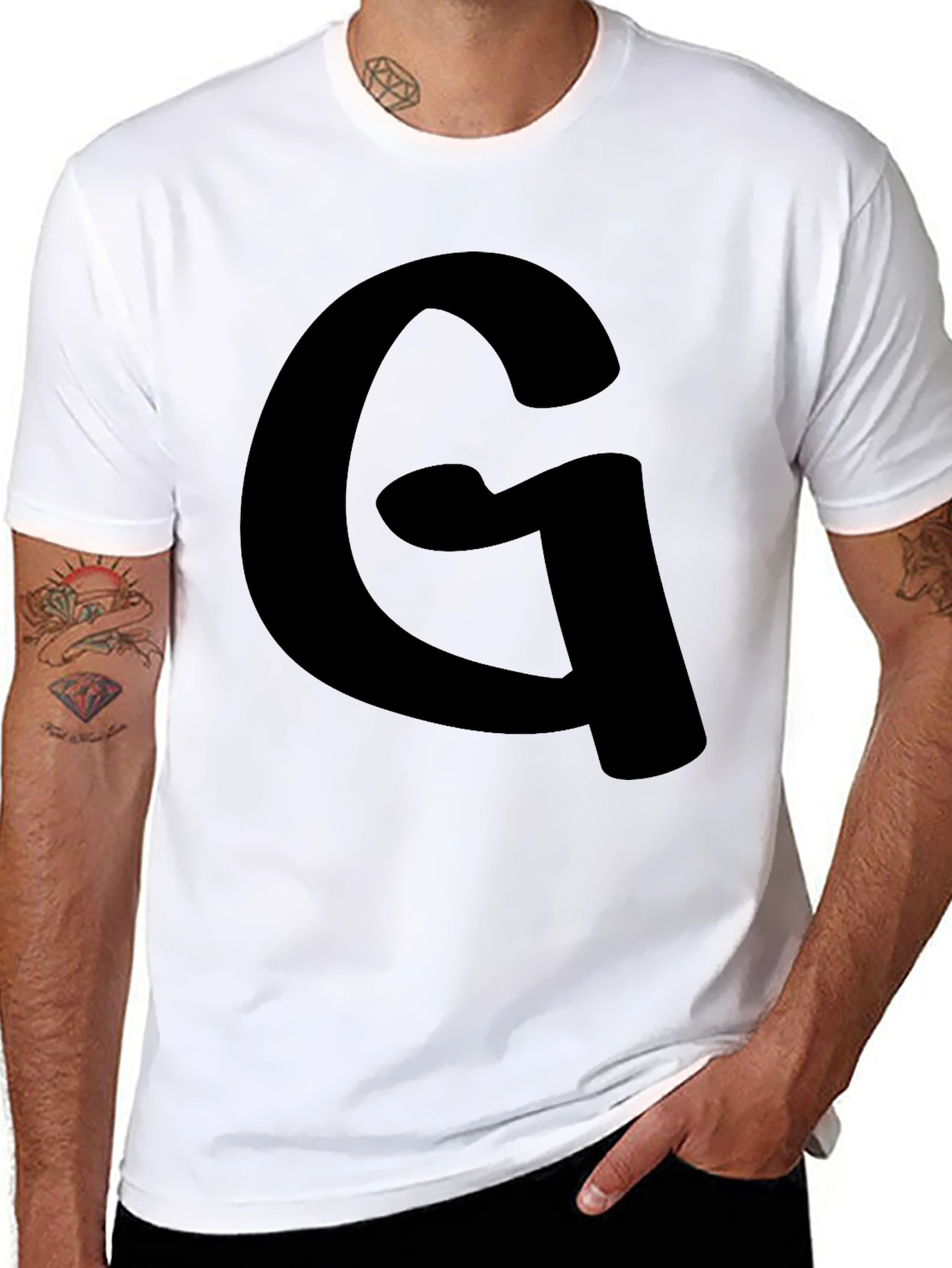 Mens Black T-Shirt with Letter G Graphic