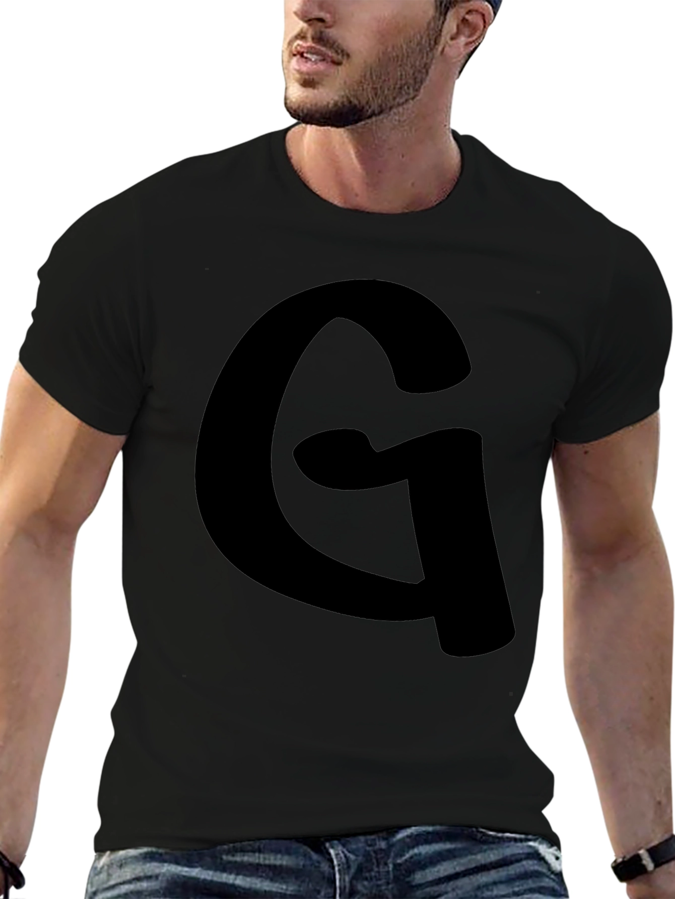 Mens Black T-Shirt with Letter G Graphic