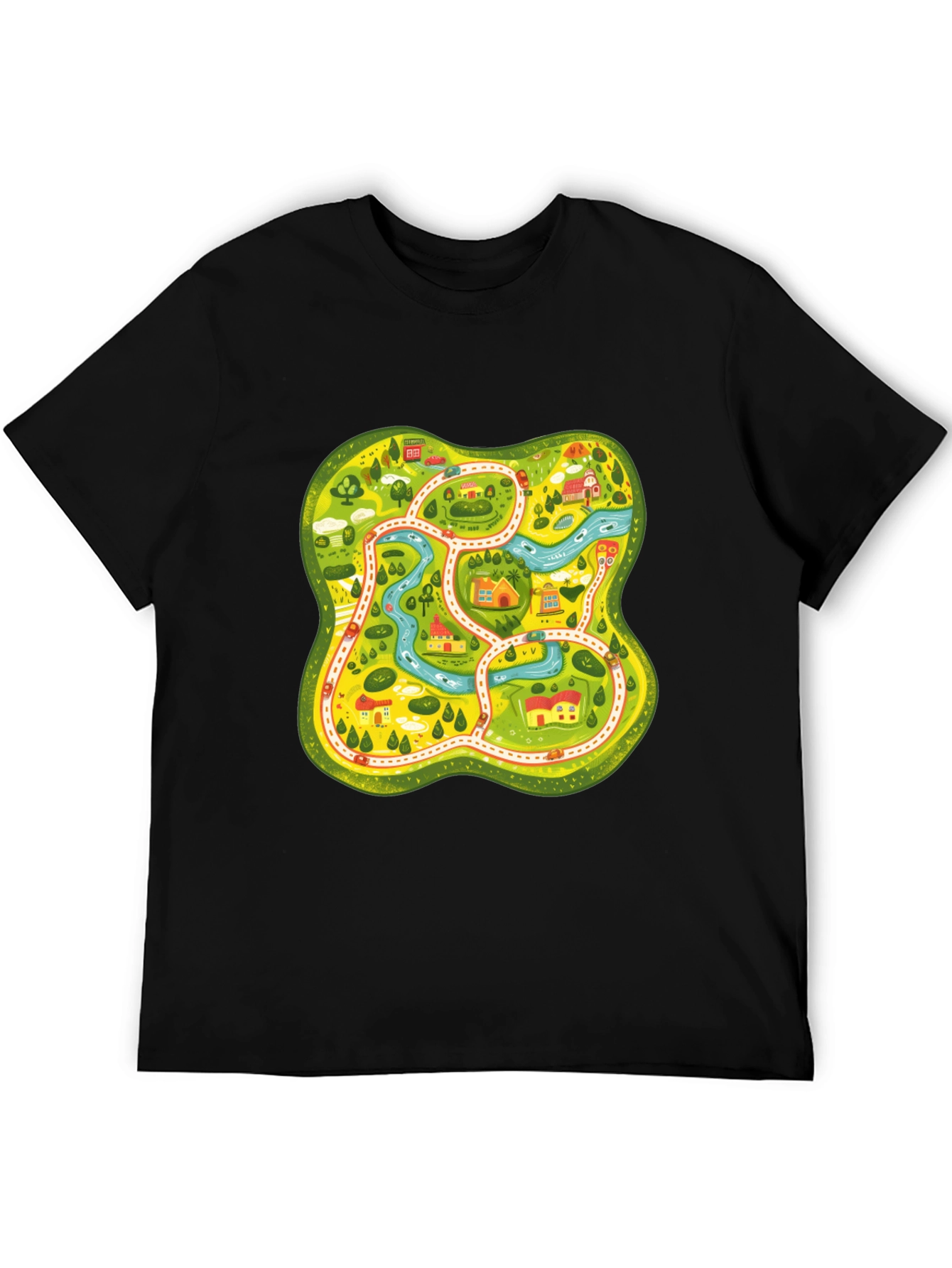 Fun Map Graphic Tee - Black Cotton T-Shirt