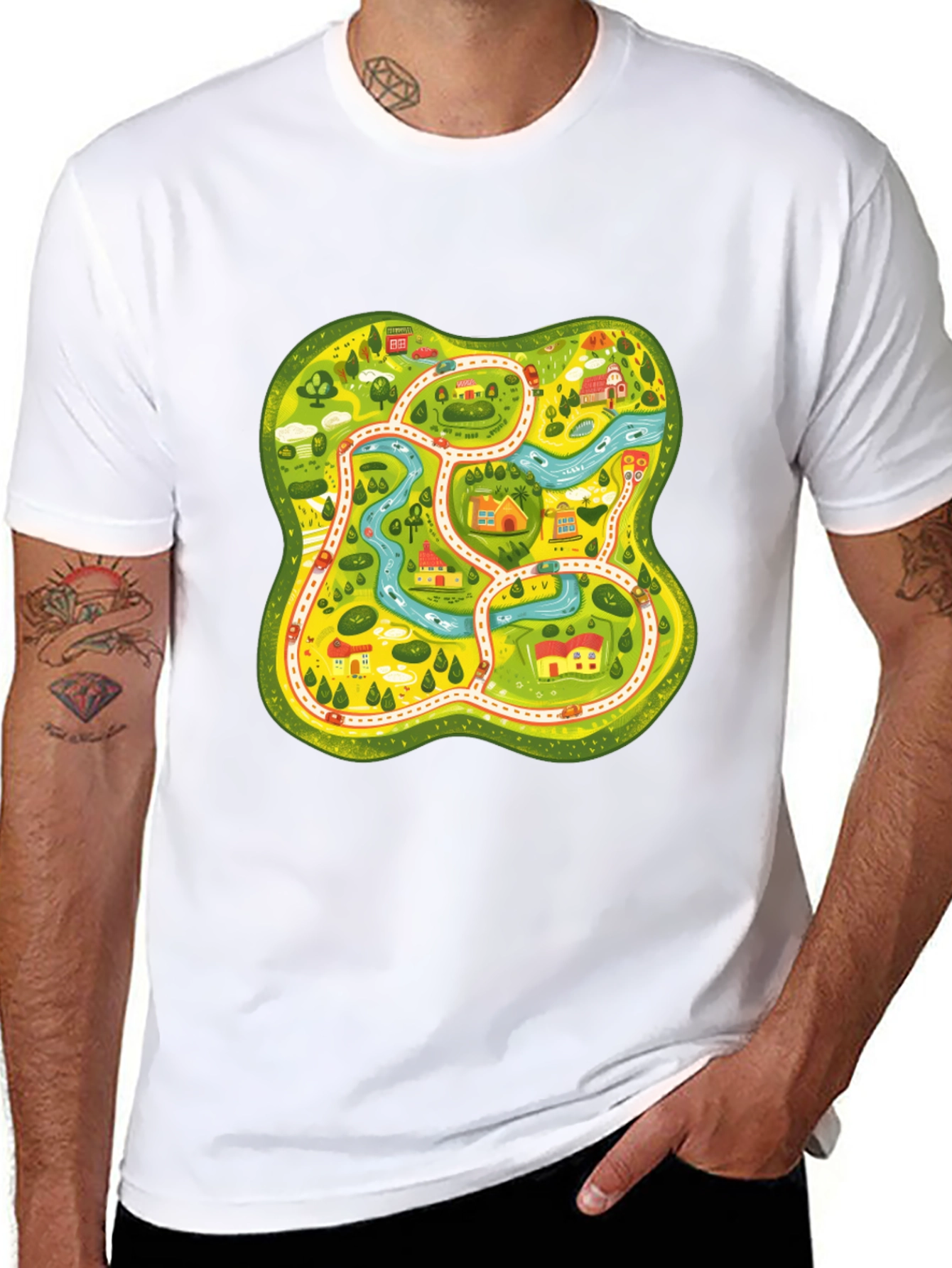 Fun Map Graphic Tee - Black Cotton T-Shirt