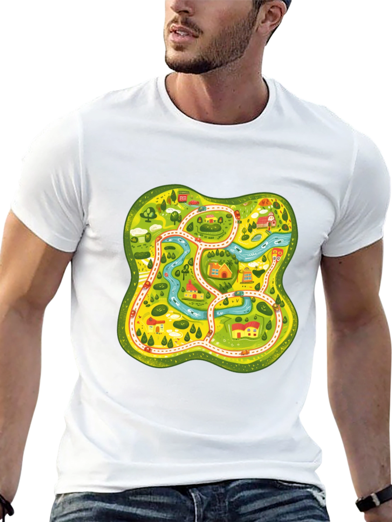 Fun Map Graphic Tee - Black Cotton T-Shirt