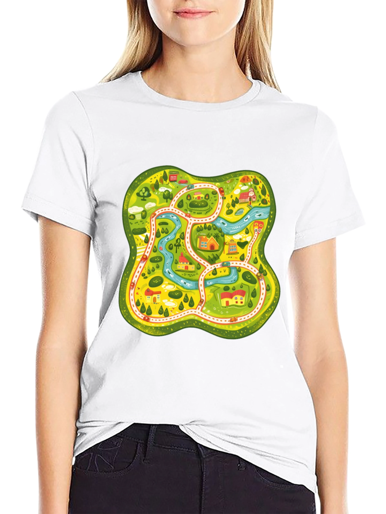 Fun Map Graphic Tee - Black Cotton T-Shirt