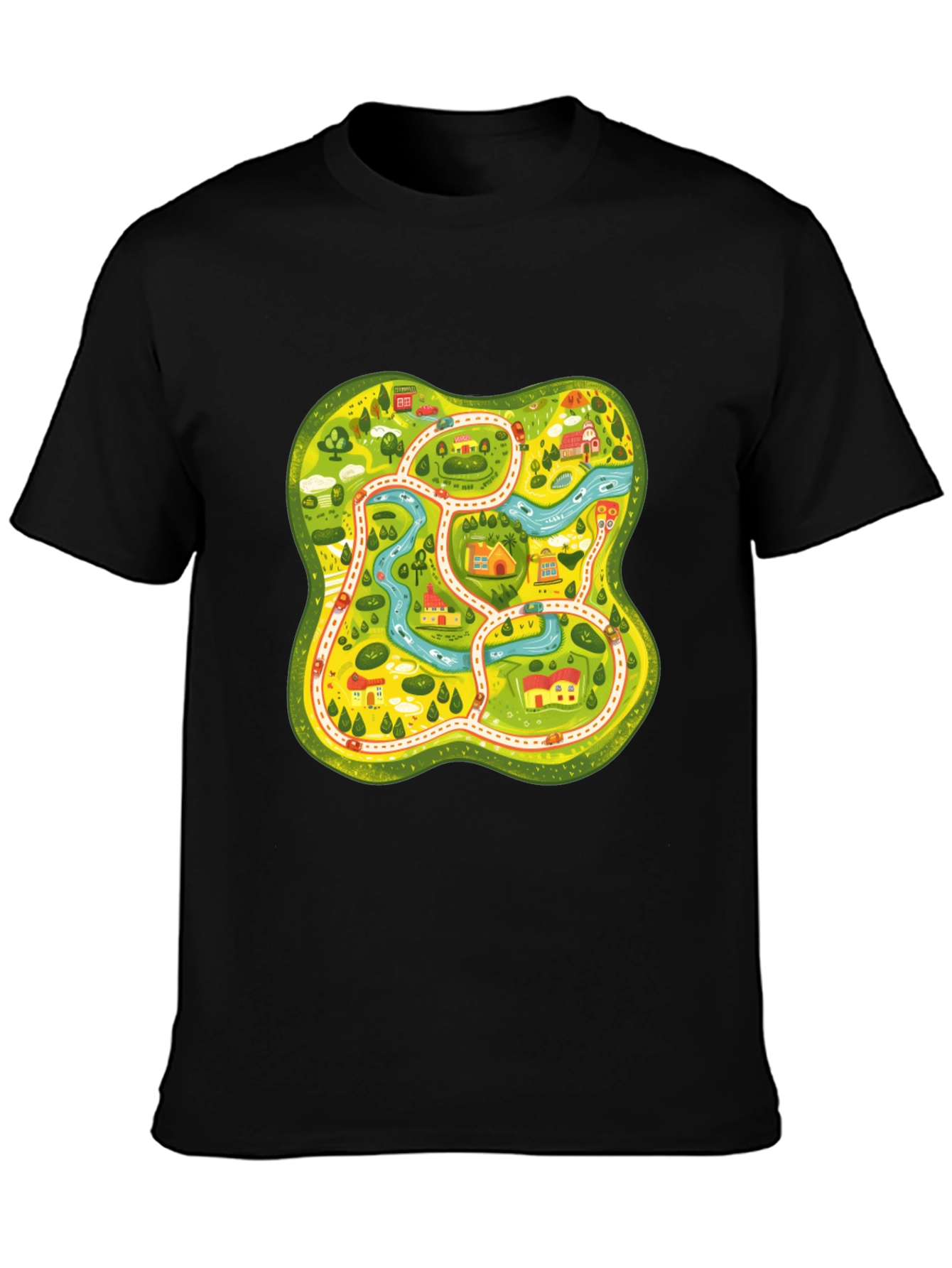 Fun Map Graphic Tee - Black Cotton T-Shirt