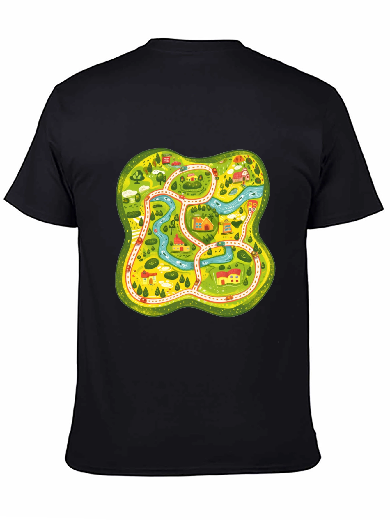 Fun Map Graphic Tee - Black Cotton T-Shirt