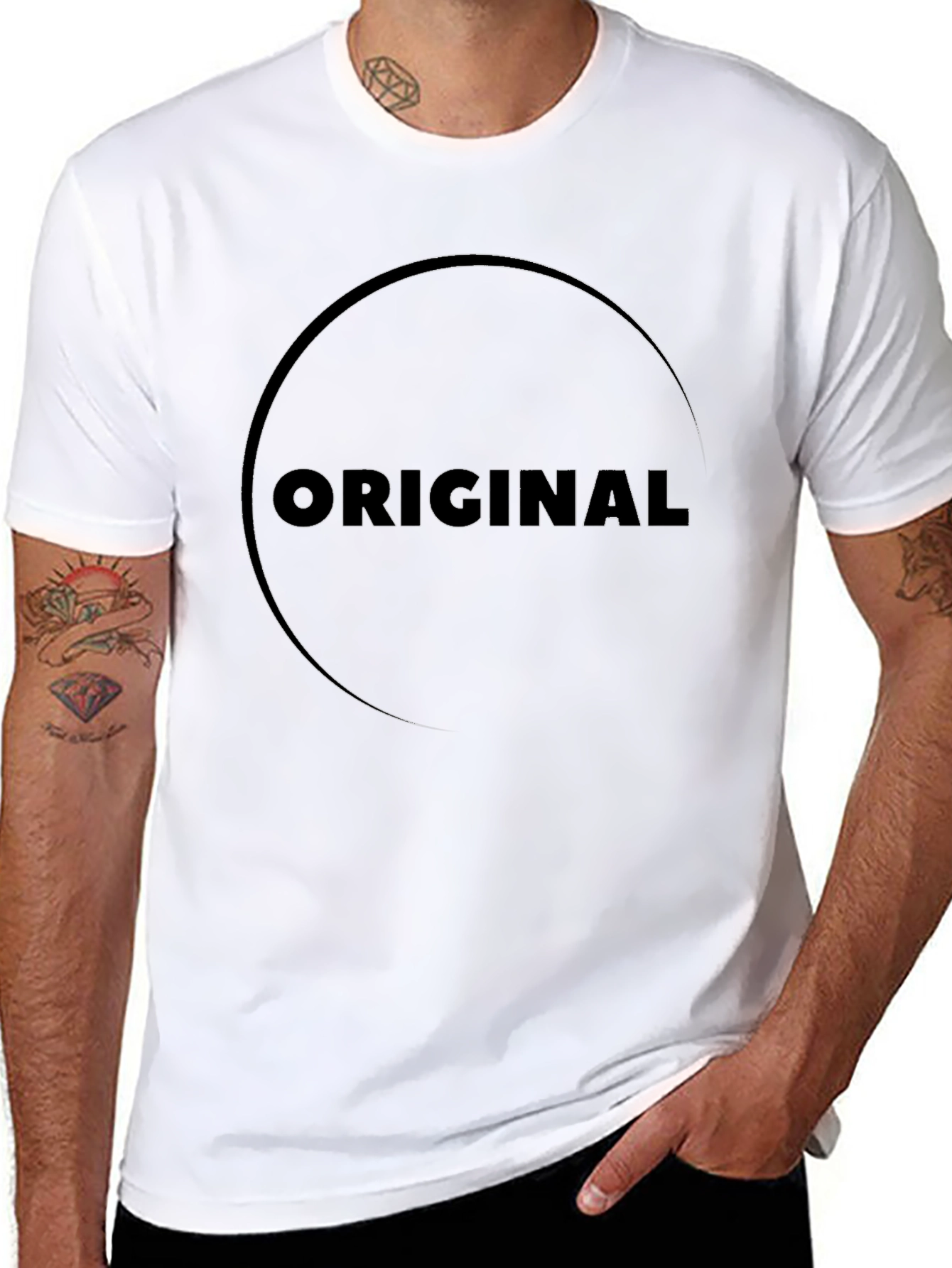 Mens Black Crew Neck T-Shirt with Circle Design