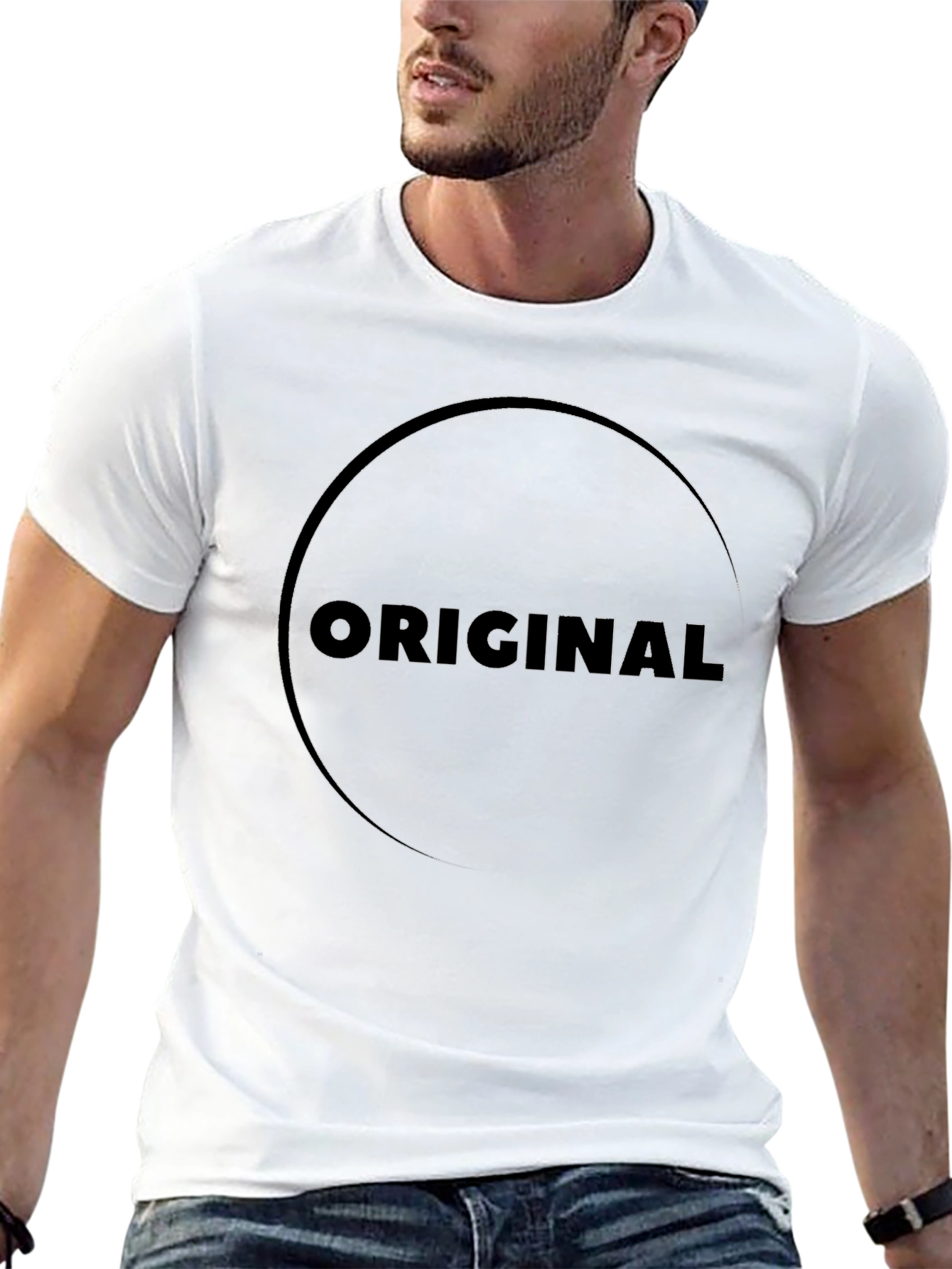 Mens Black Crew Neck T-Shirt with Circle Design