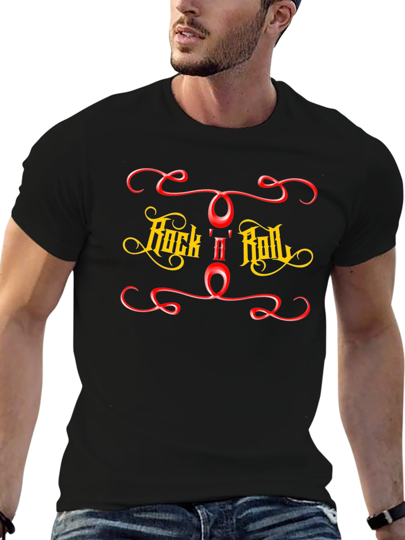 Rock n Roll Graphic Print Black T-Shirt