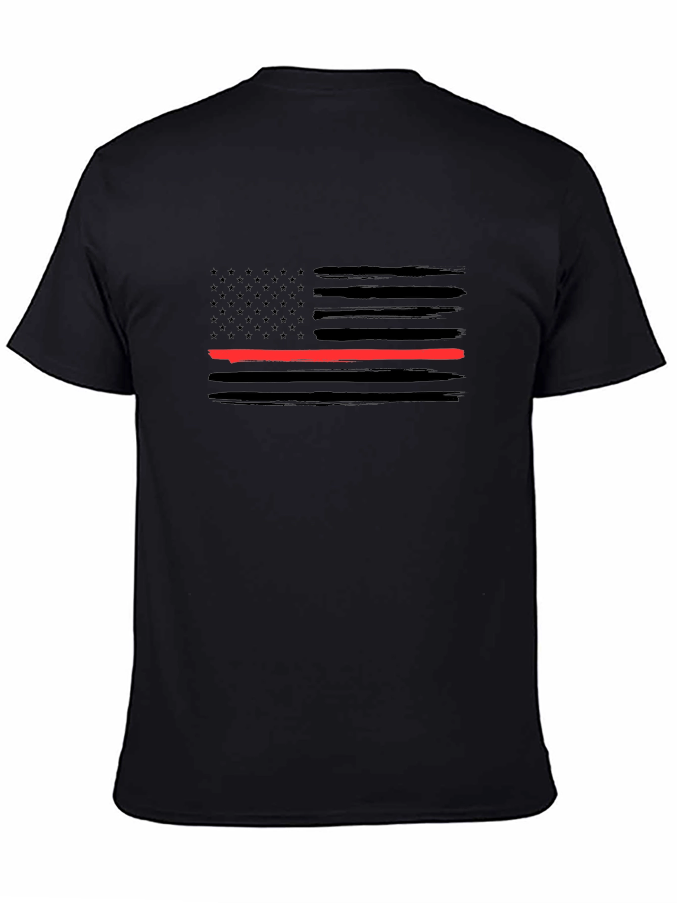 Thin Red Line American Flag Black T-Shirt