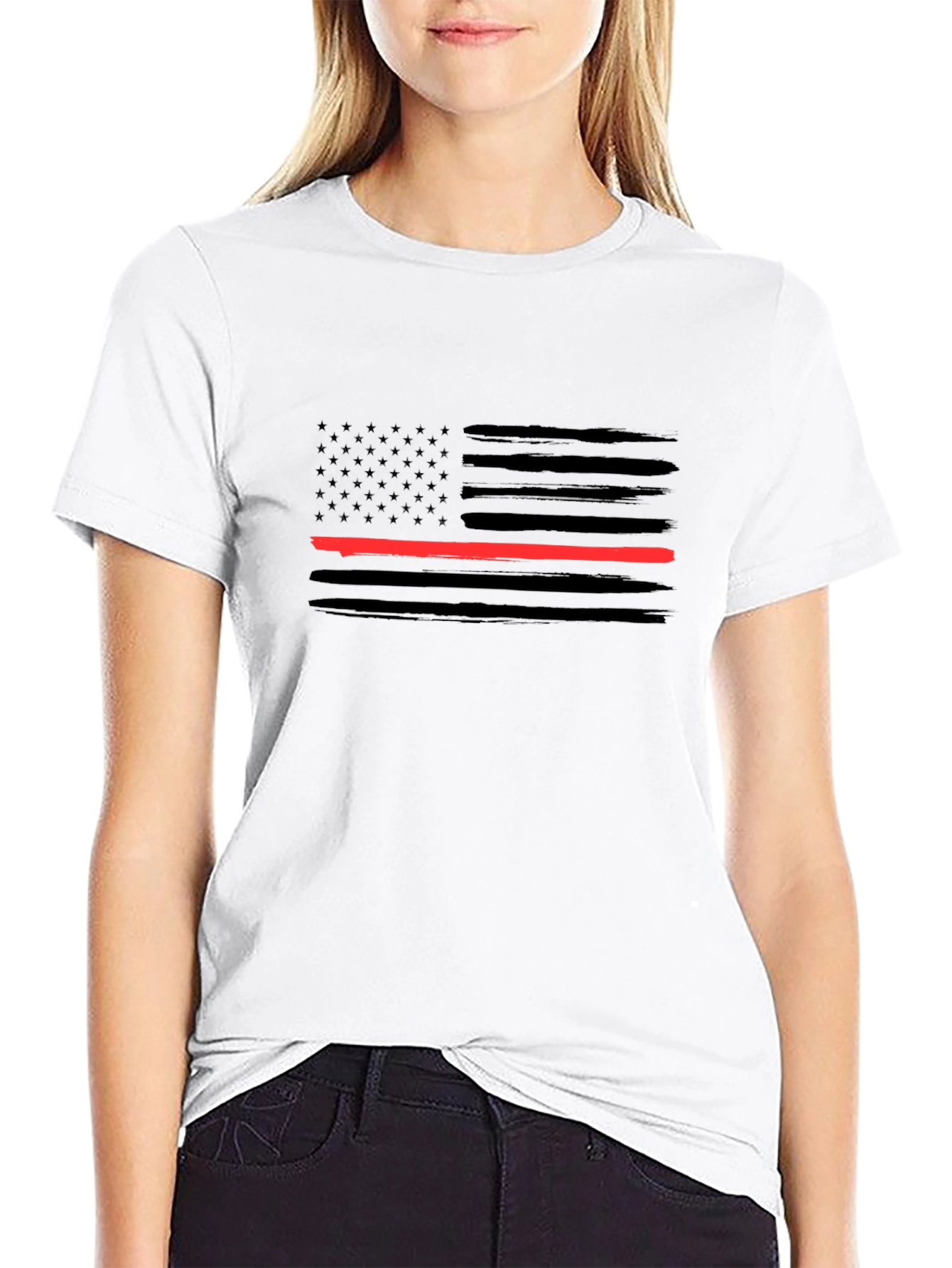 Thin Red Line American Flag Black T-Shirt