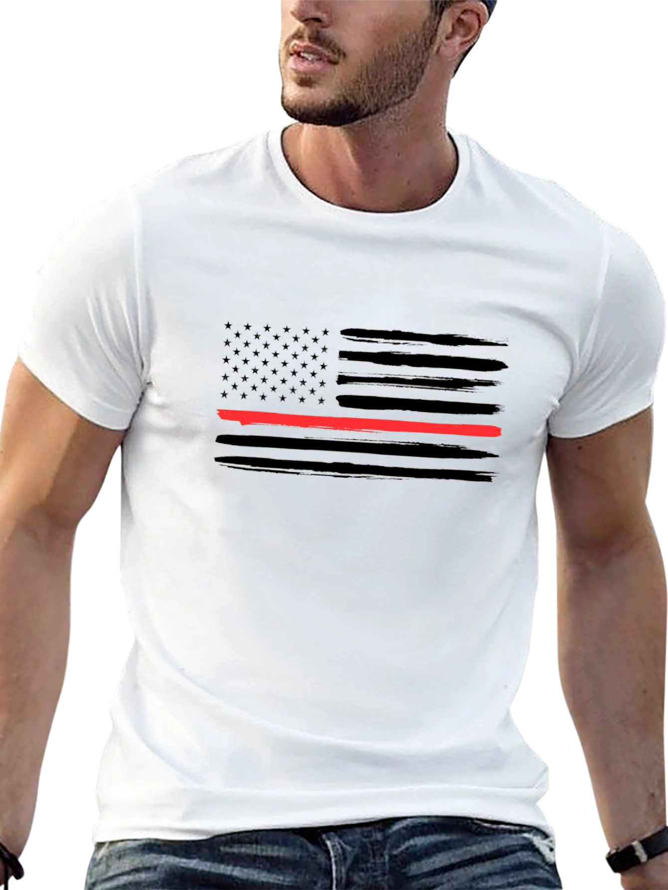 Thin Red Line American Flag Black T-Shirt
