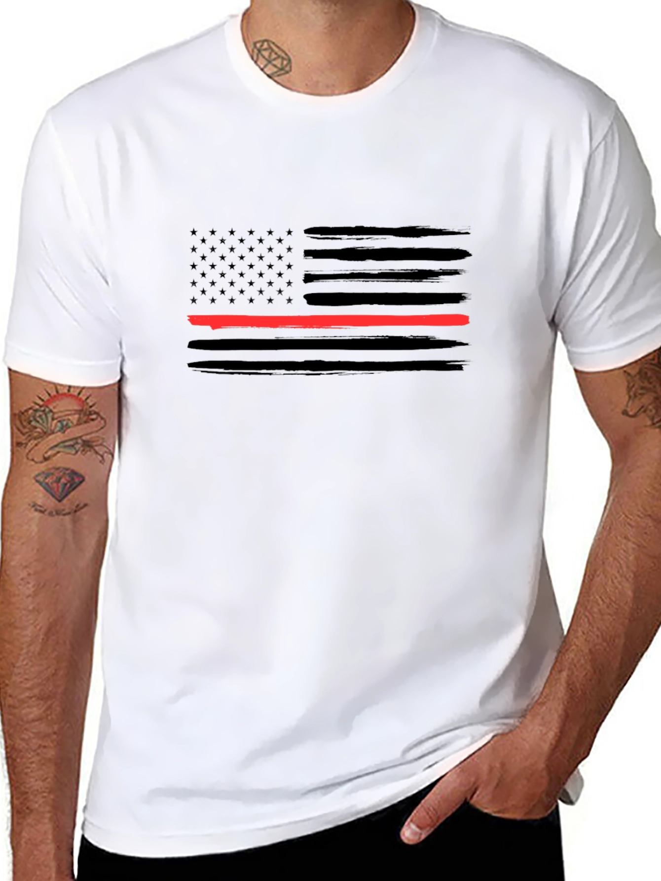 Thin Red Line American Flag Black T-Shirt