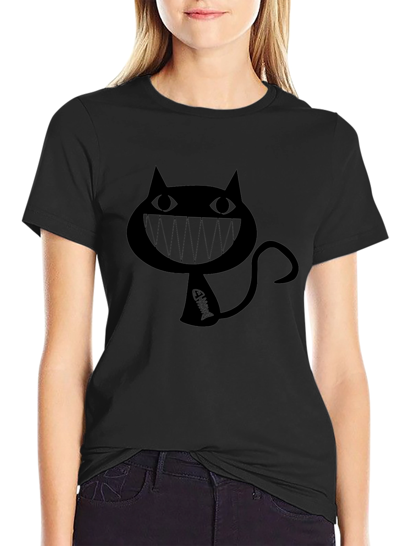 Grinning Cat Black Graphic Tee