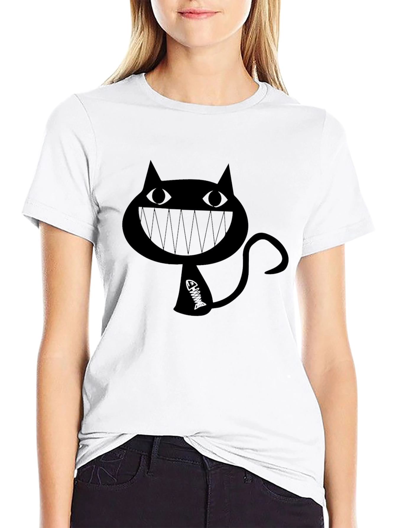 Grinning Cat Black Graphic Tee
