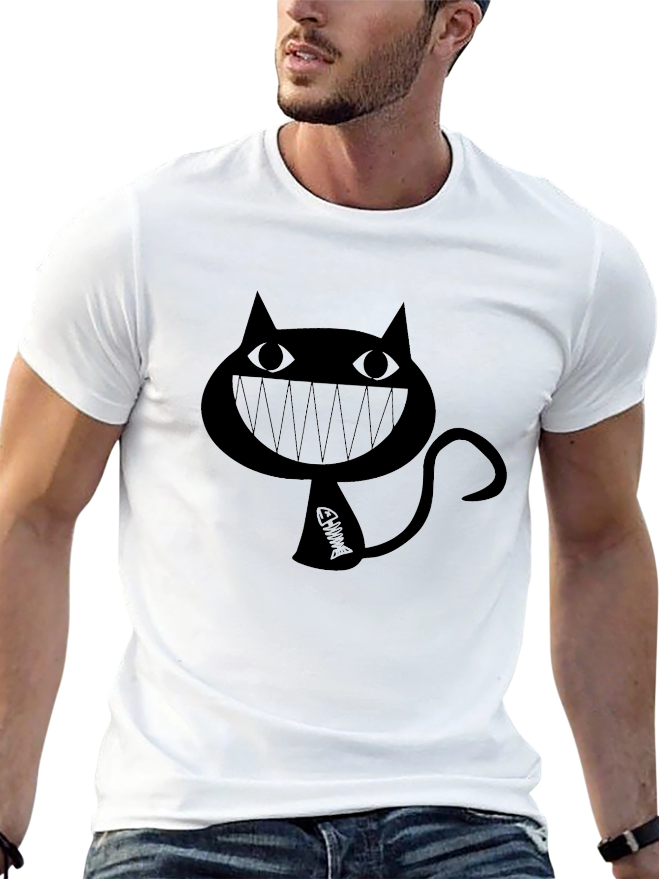 Grinning Cat Black Graphic Tee