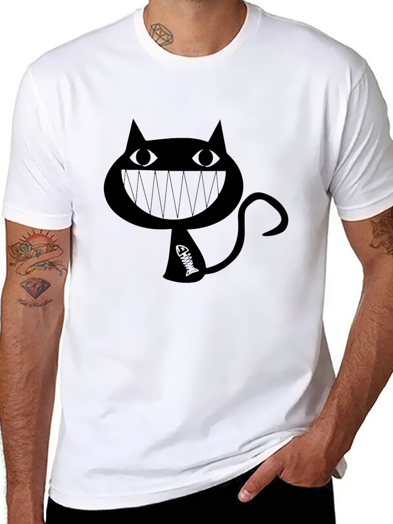 Grinning Cat Black Graphic Tee