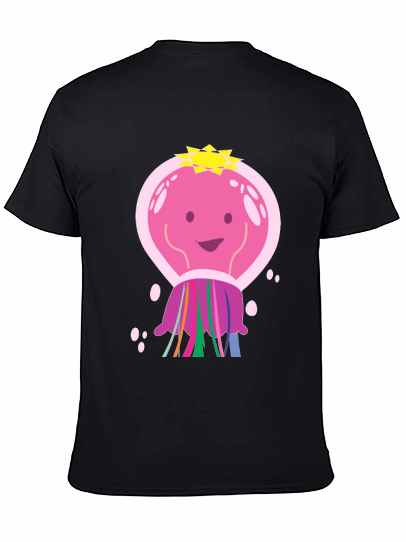 Cartoon Jellyfish Graphic Tee - Black Cotton T-Shirt