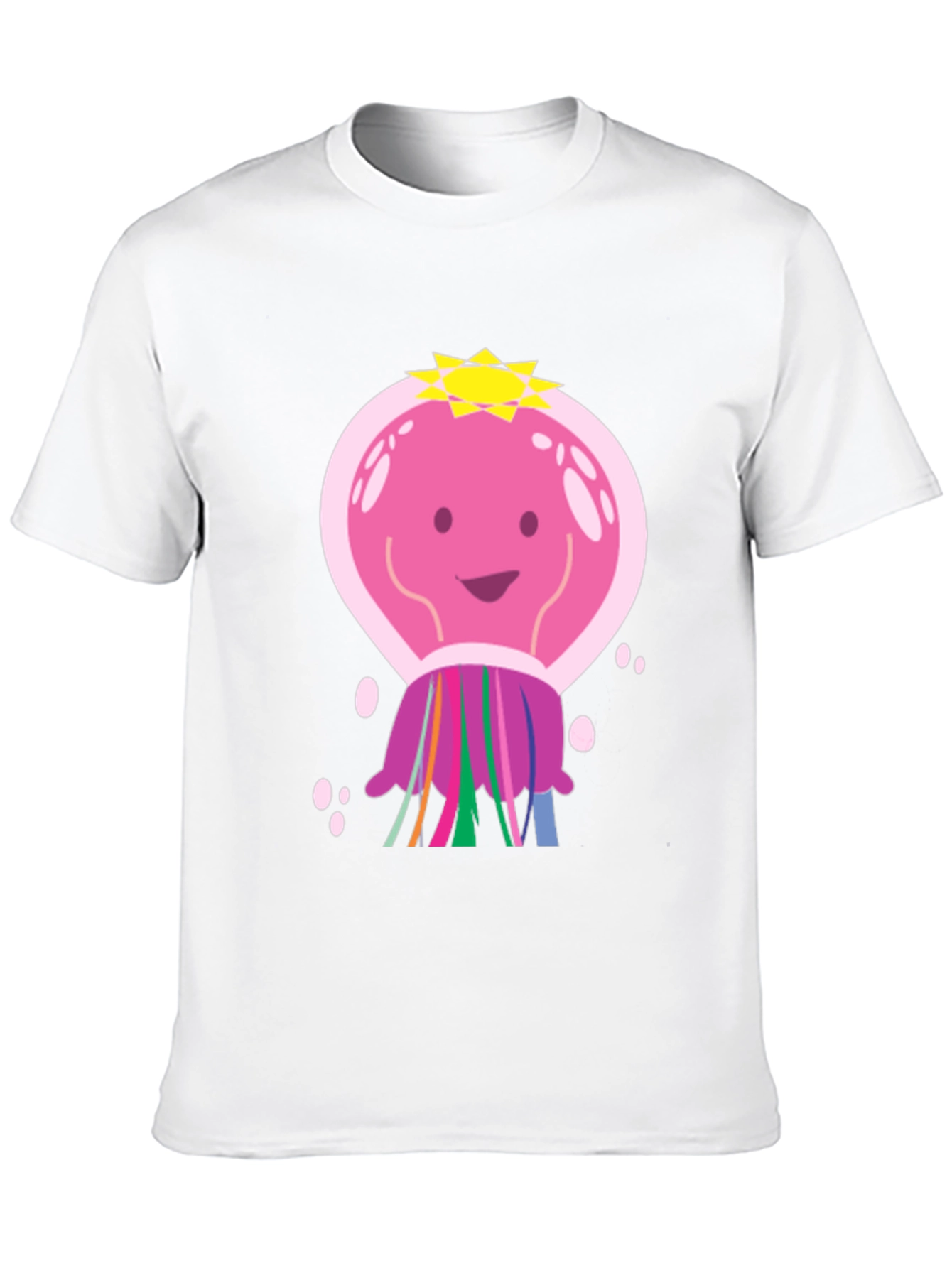 Cartoon Jellyfish Graphic Tee - Black Cotton T-Shirt