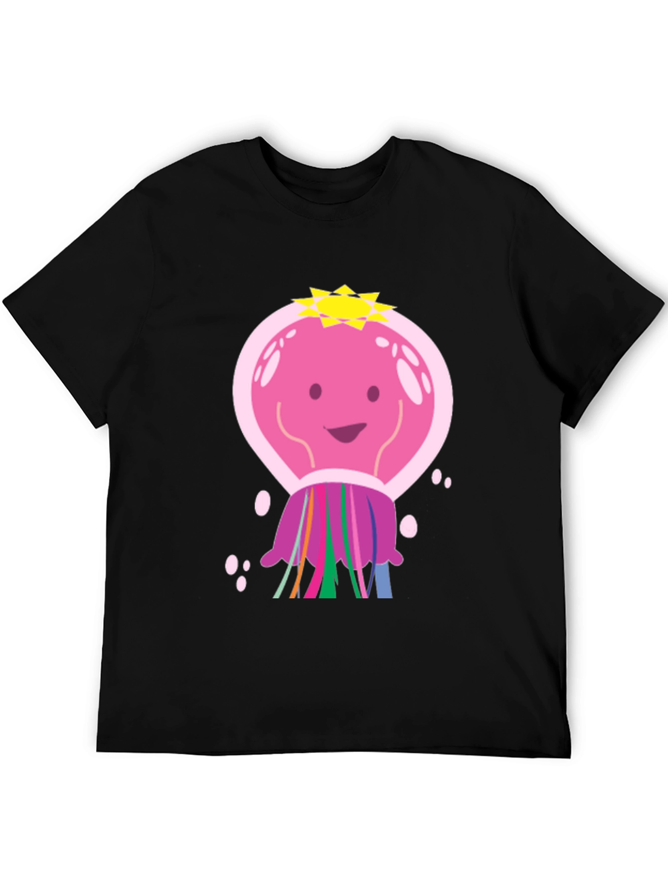 Cartoon Jellyfish Graphic Tee - Black Cotton T-Shirt