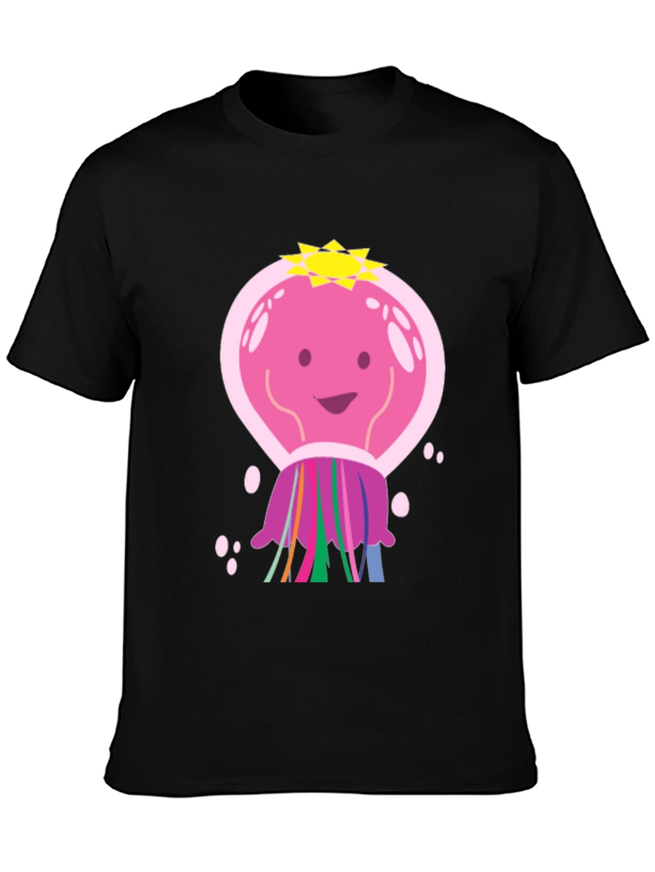 Cartoon Jellyfish Graphic Tee - Black Cotton T-Shirt