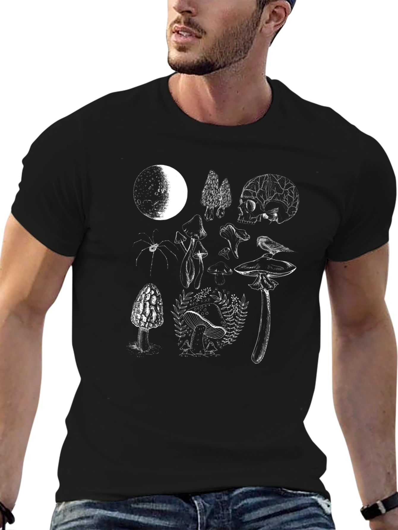 Botanical Skull Graphic Tee - Black