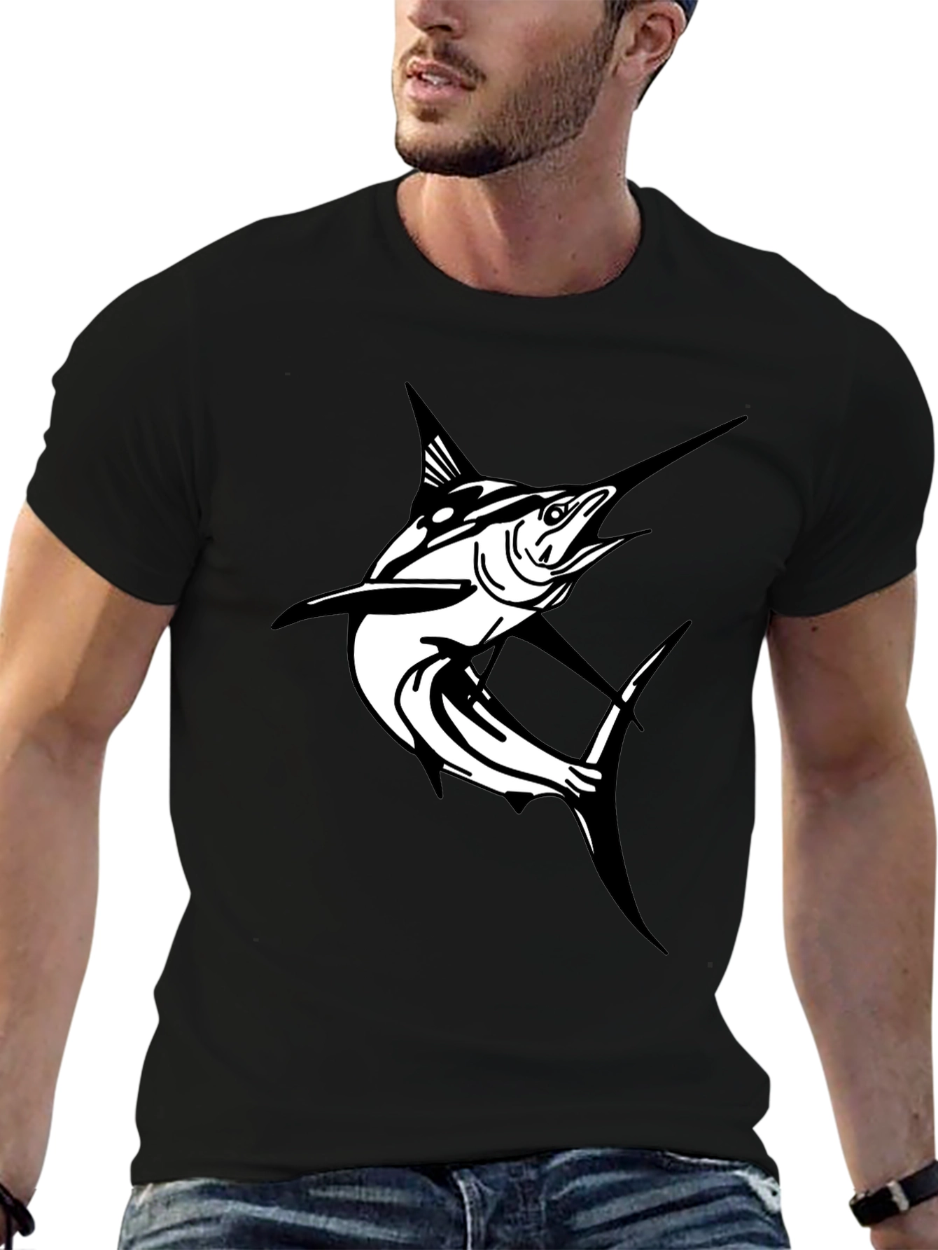 Marlin Fish Graphic T-Shirt - Black