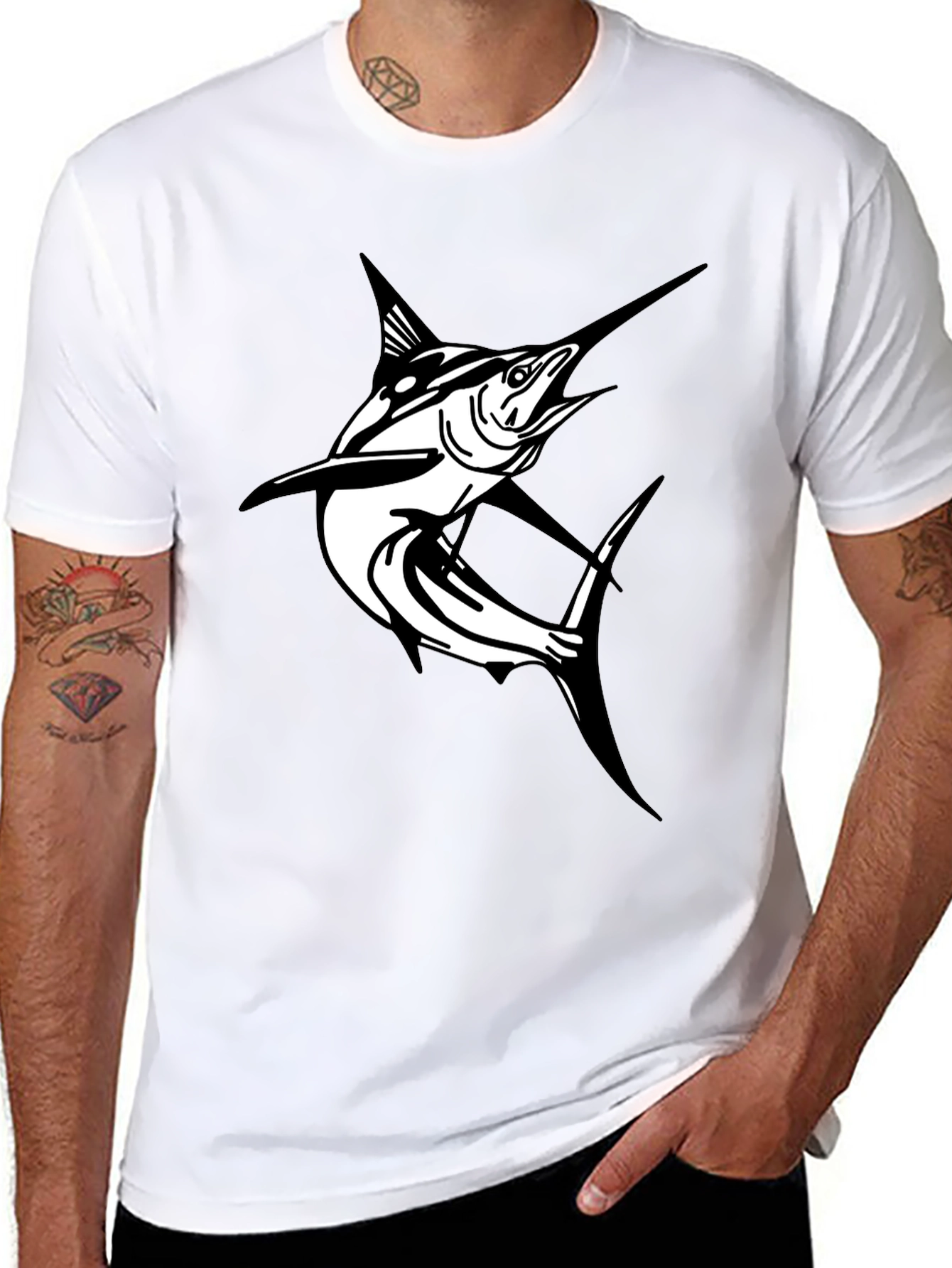 Marlin Fish Graphic T-Shirt - Black