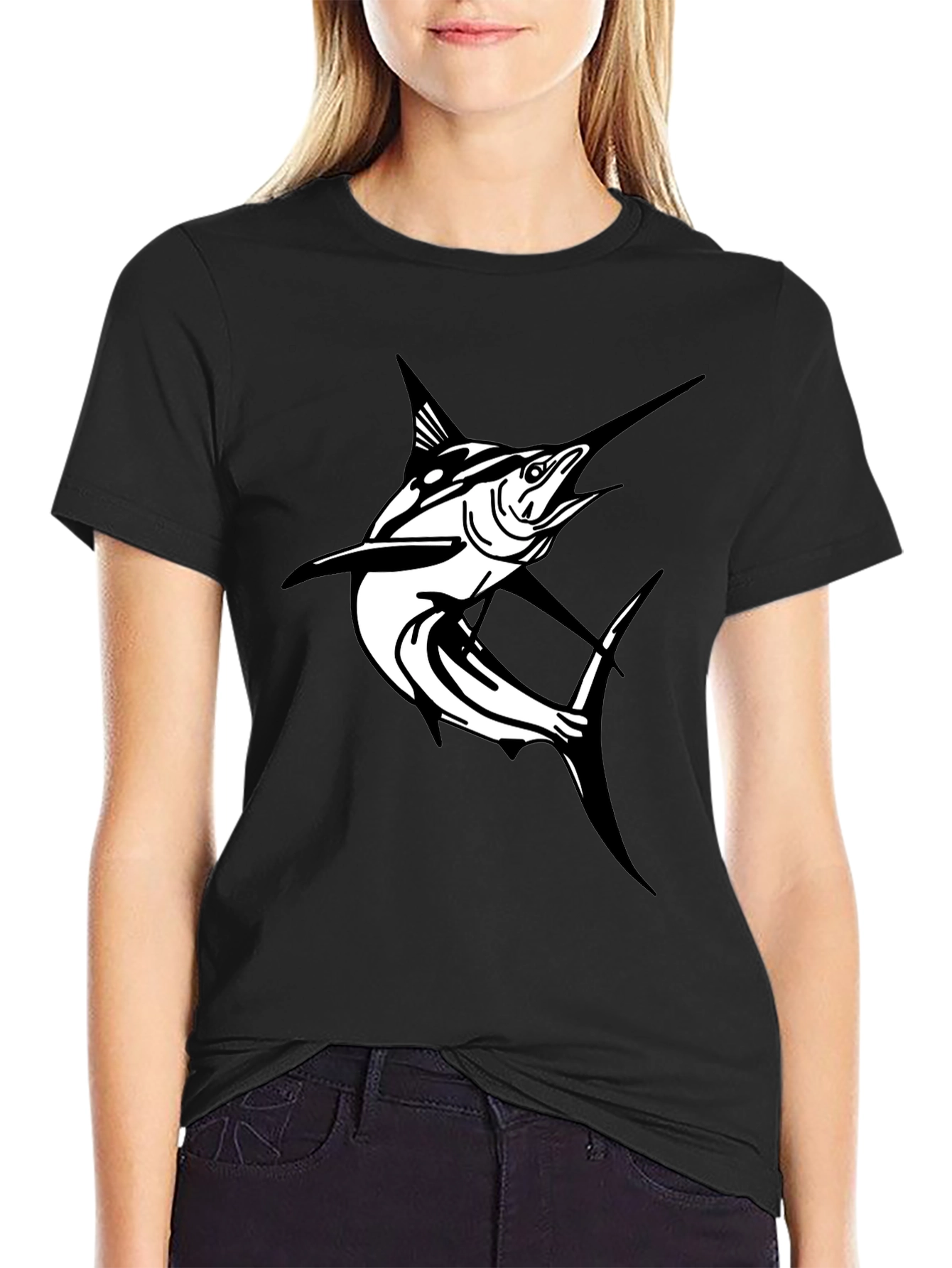 Marlin Fish Graphic T-Shirt - Black