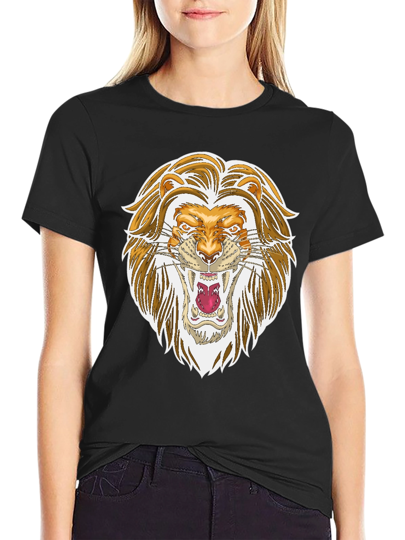 Lion Graphic Print Black T-Shirt