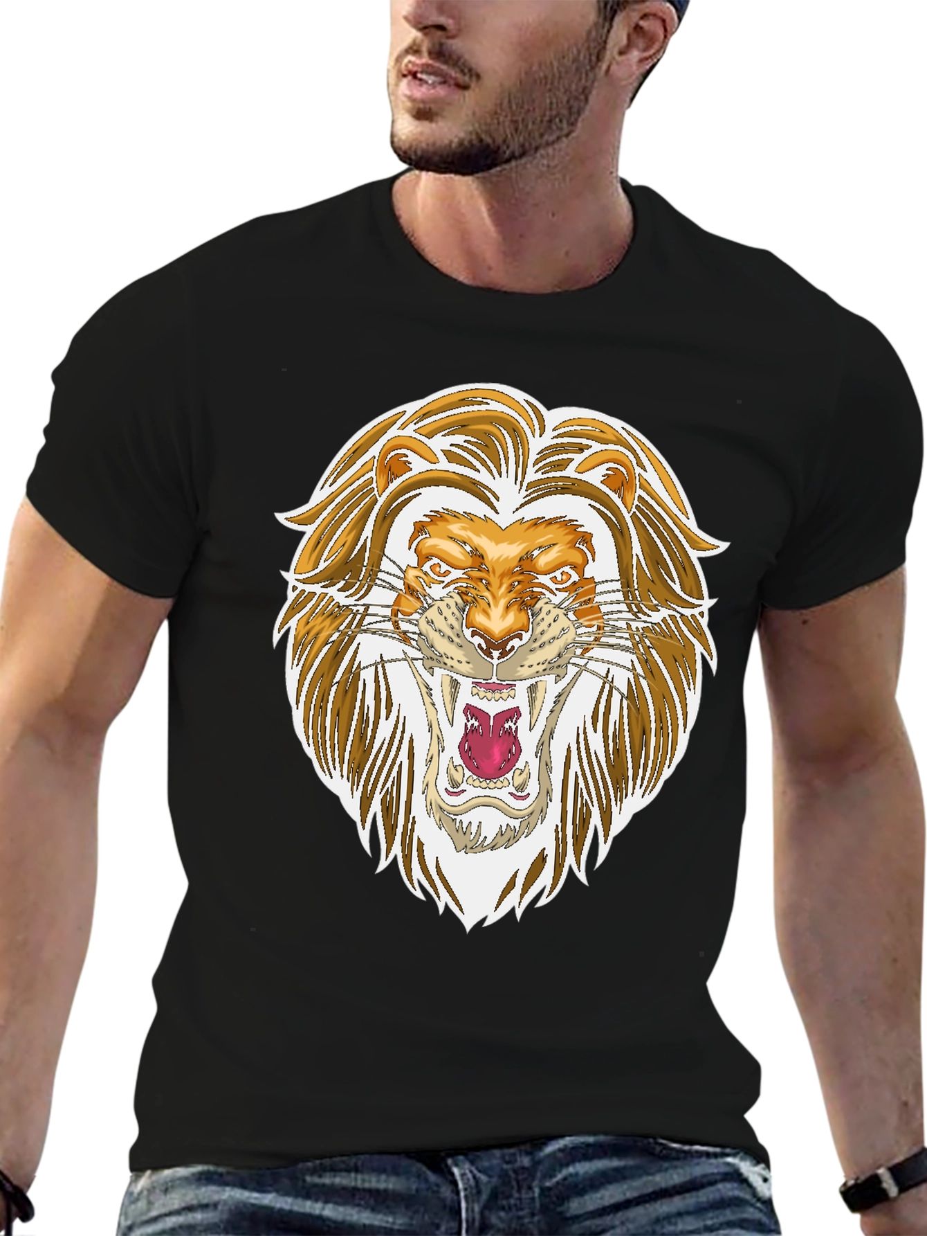 Lion Graphic Print Black T-Shirt