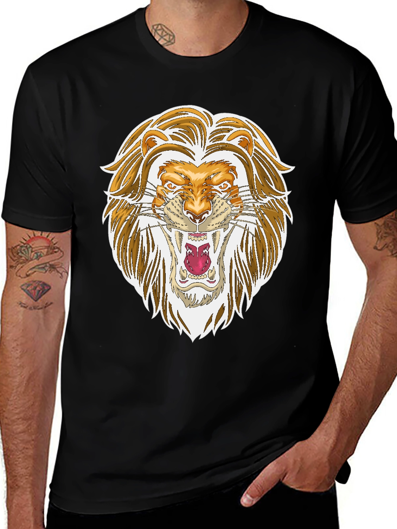 Lion Graphic Print Black T-Shirt