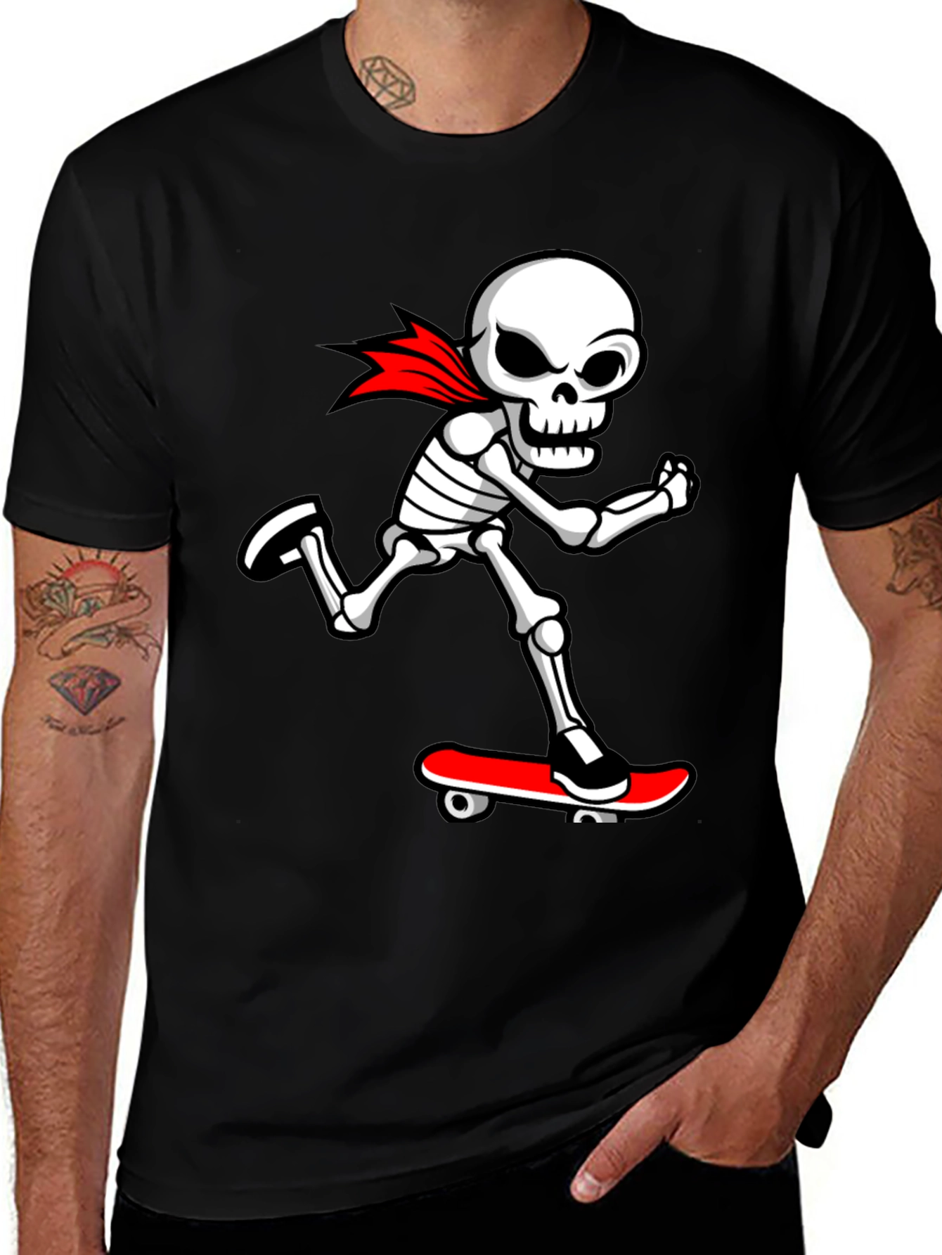Cool Skeleton Skateboarder Graphic T-Shirt