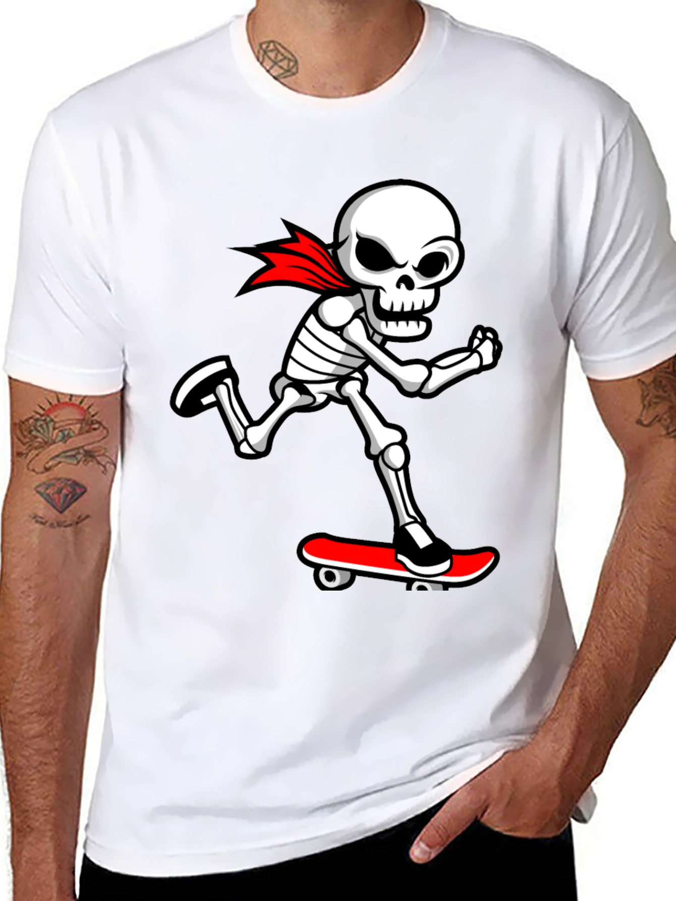 Cool Skeleton Skateboarder Graphic T-Shirt