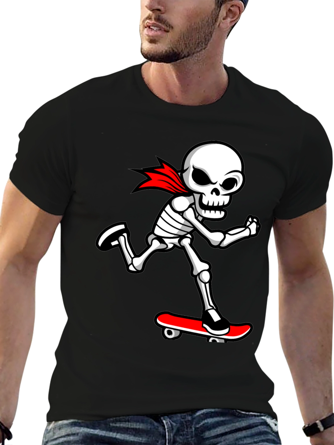 Cool Skeleton Skateboarder Graphic T-Shirt
