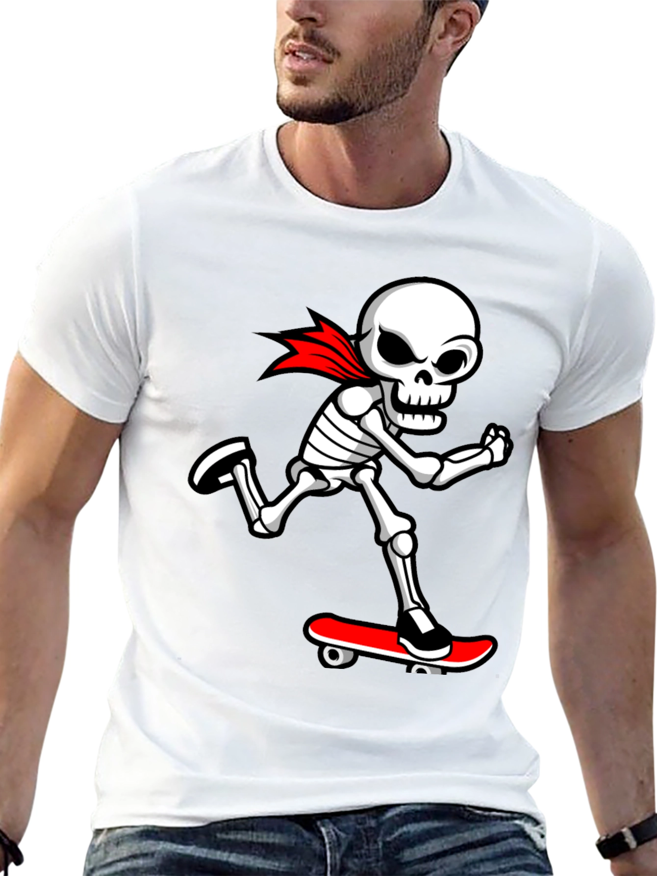 Cool Skeleton Skateboarder Graphic T-Shirt