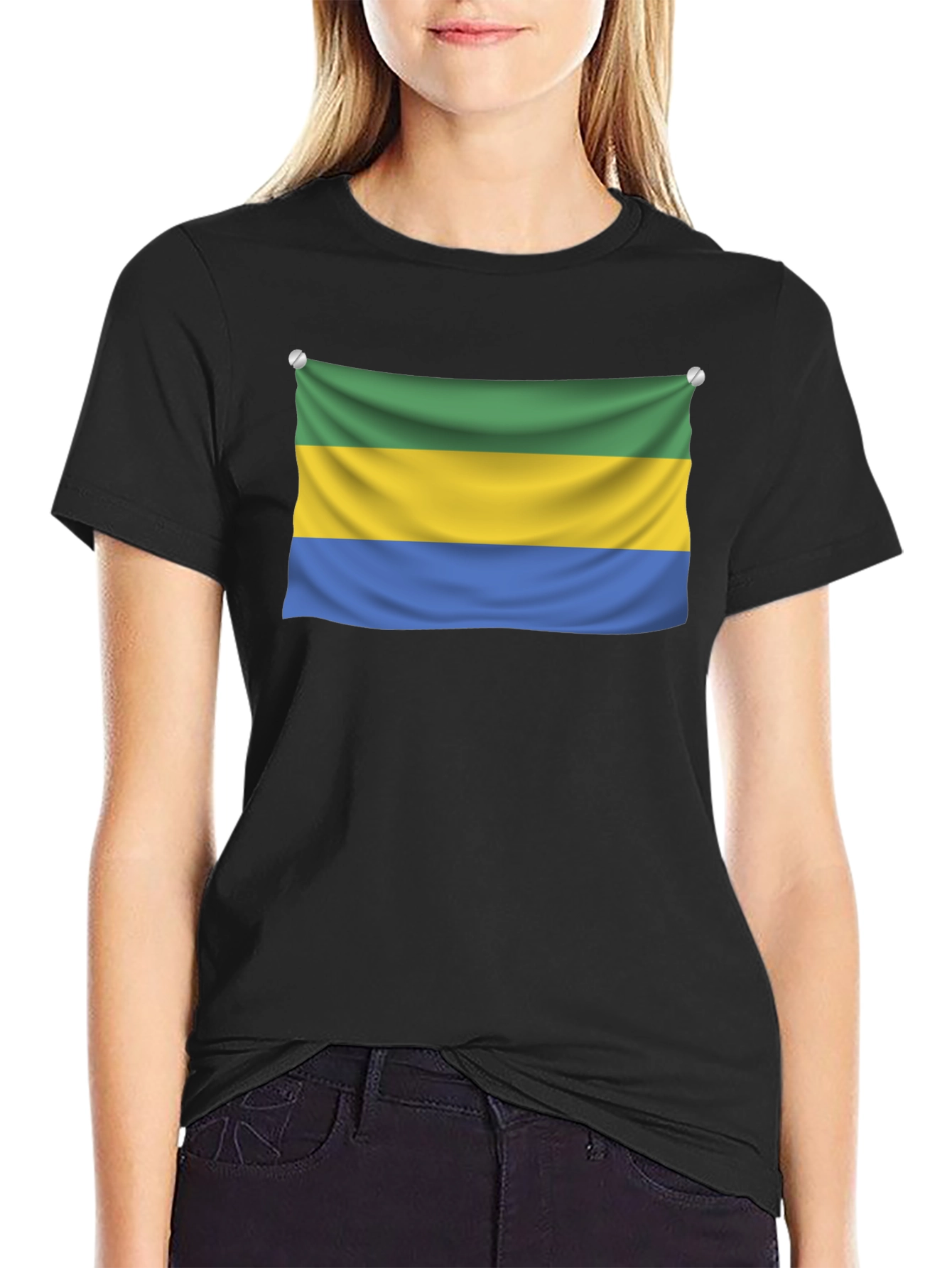 Gabon Flag T-Shirt - Black Crew Neck Tee