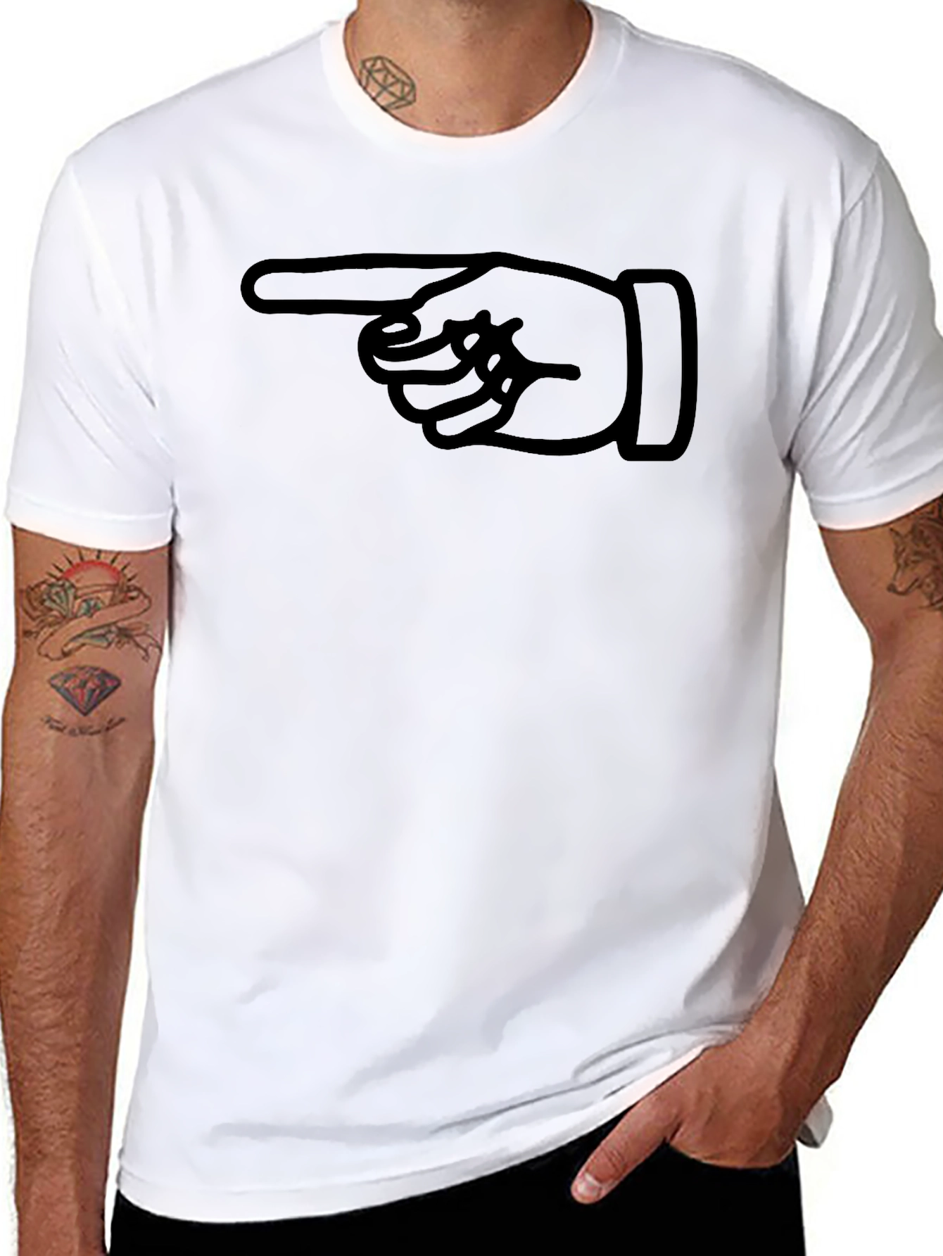 Pointing Finger Graphic Tee - Black Cotton T-Shirt