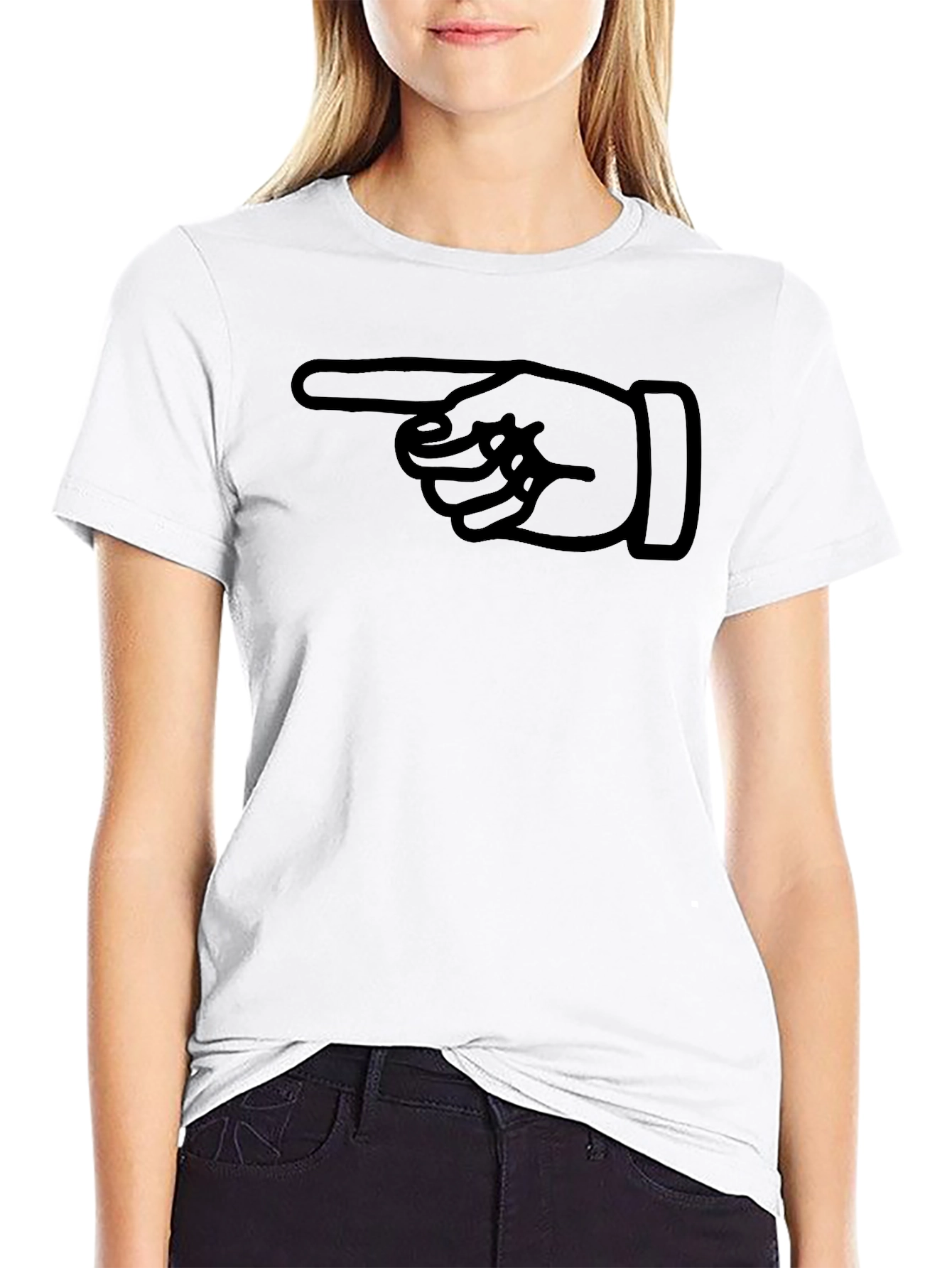 Pointing Finger Graphic Tee - Black Cotton T-Shirt