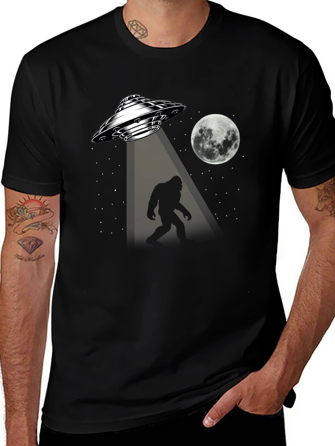 Bigfoot Abduction Black T-Shirt