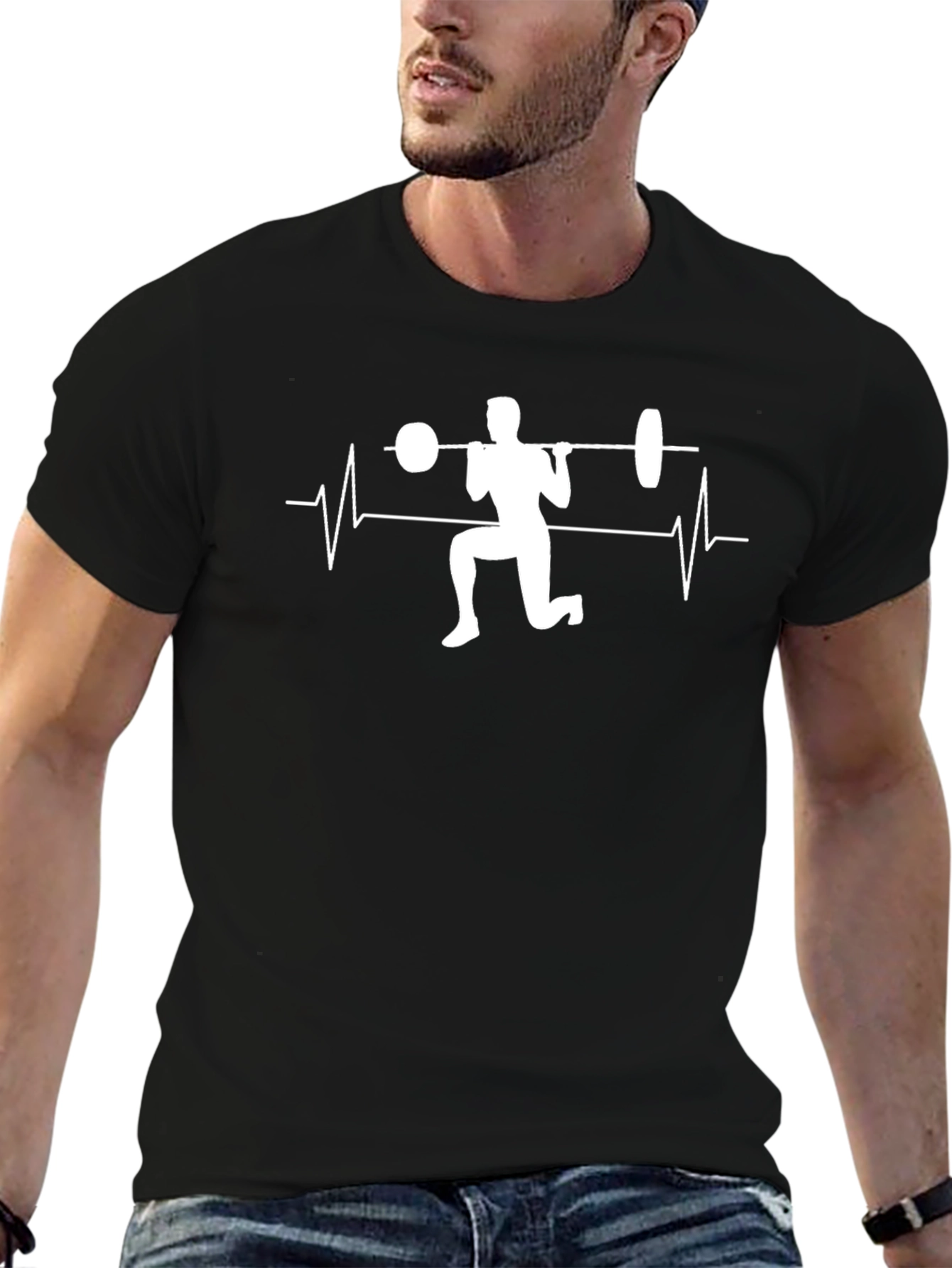 Fitness Heartbeat Barbell T-Shirt - Workout Motivation Tee
