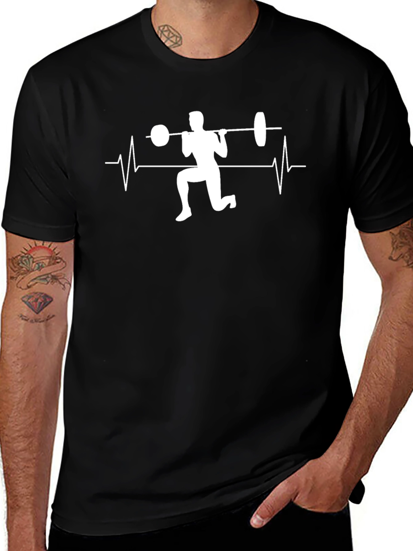 Fitness Heartbeat Barbell T-Shirt - Workout Motivation Tee