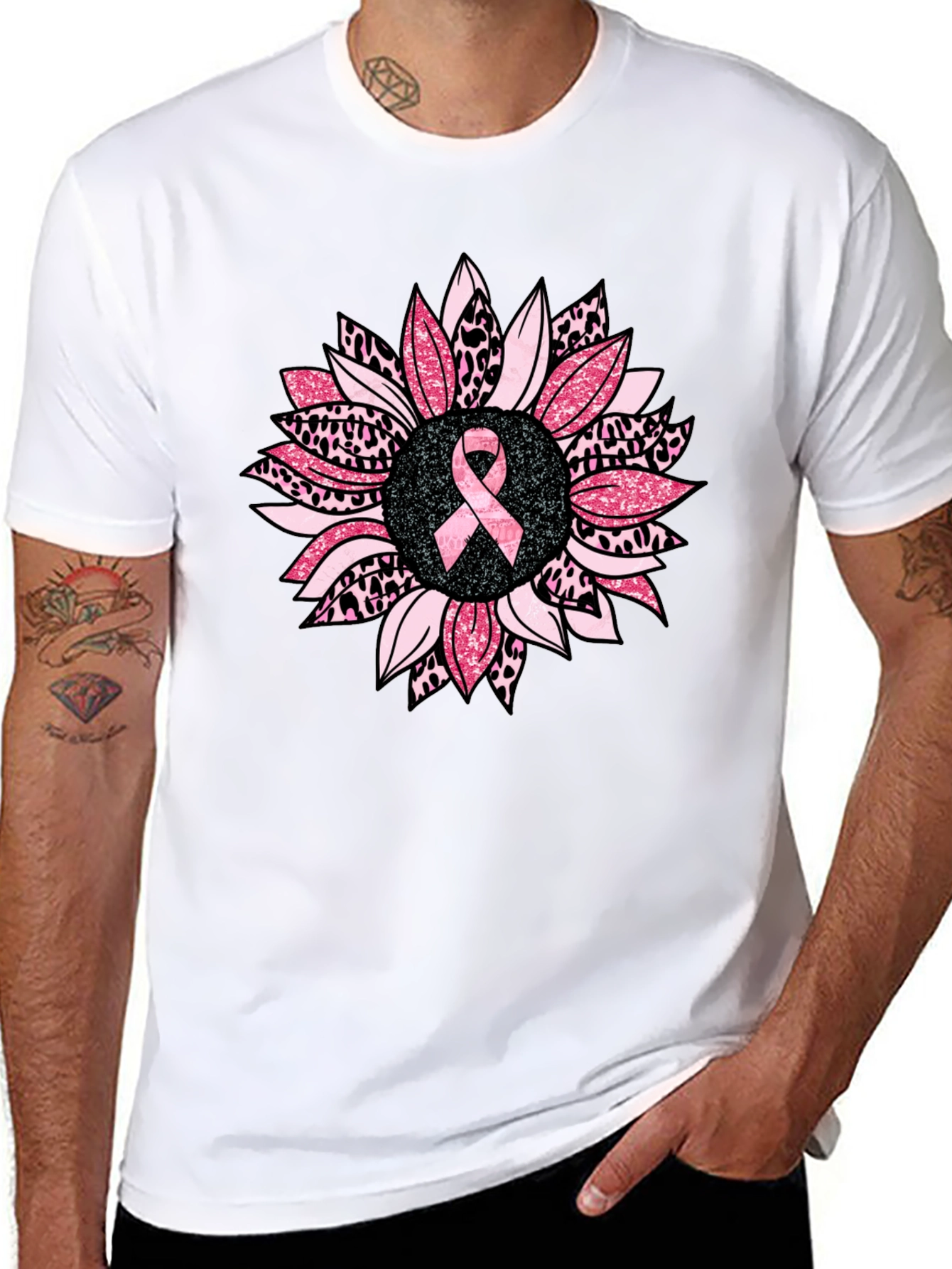 Pink Ribbon Sunflower T-Shirt - Breast Cancer Awareness Tee