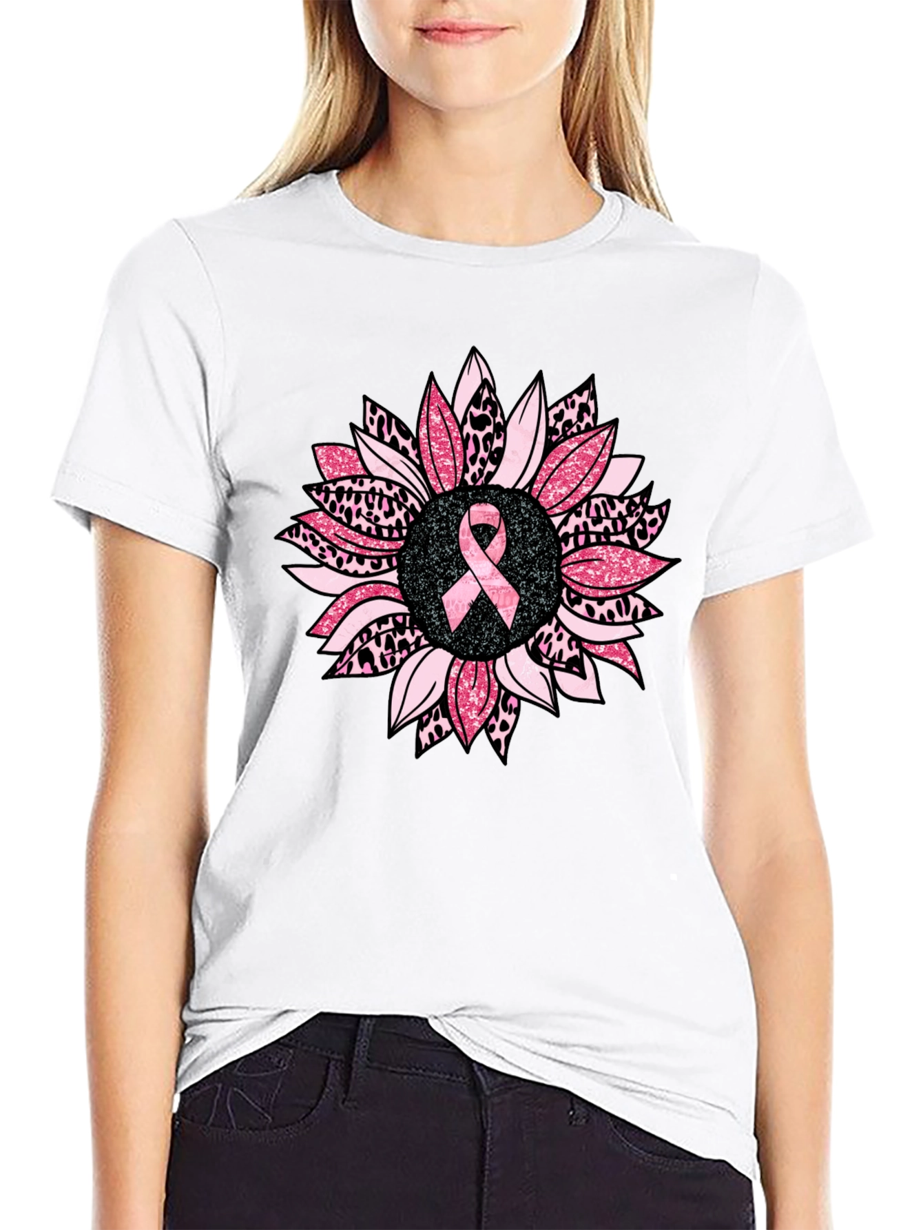 Pink Ribbon Sunflower T-Shirt - Breast Cancer Awareness Tee