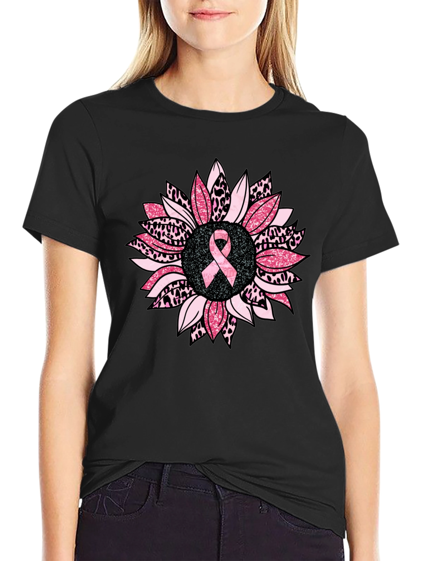 Pink Ribbon Sunflower T-Shirt - Breast Cancer Awareness Tee