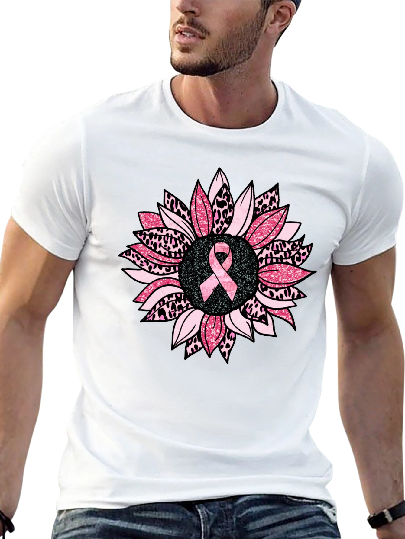 Pink Ribbon Sunflower T-Shirt - Breast Cancer Awareness Tee