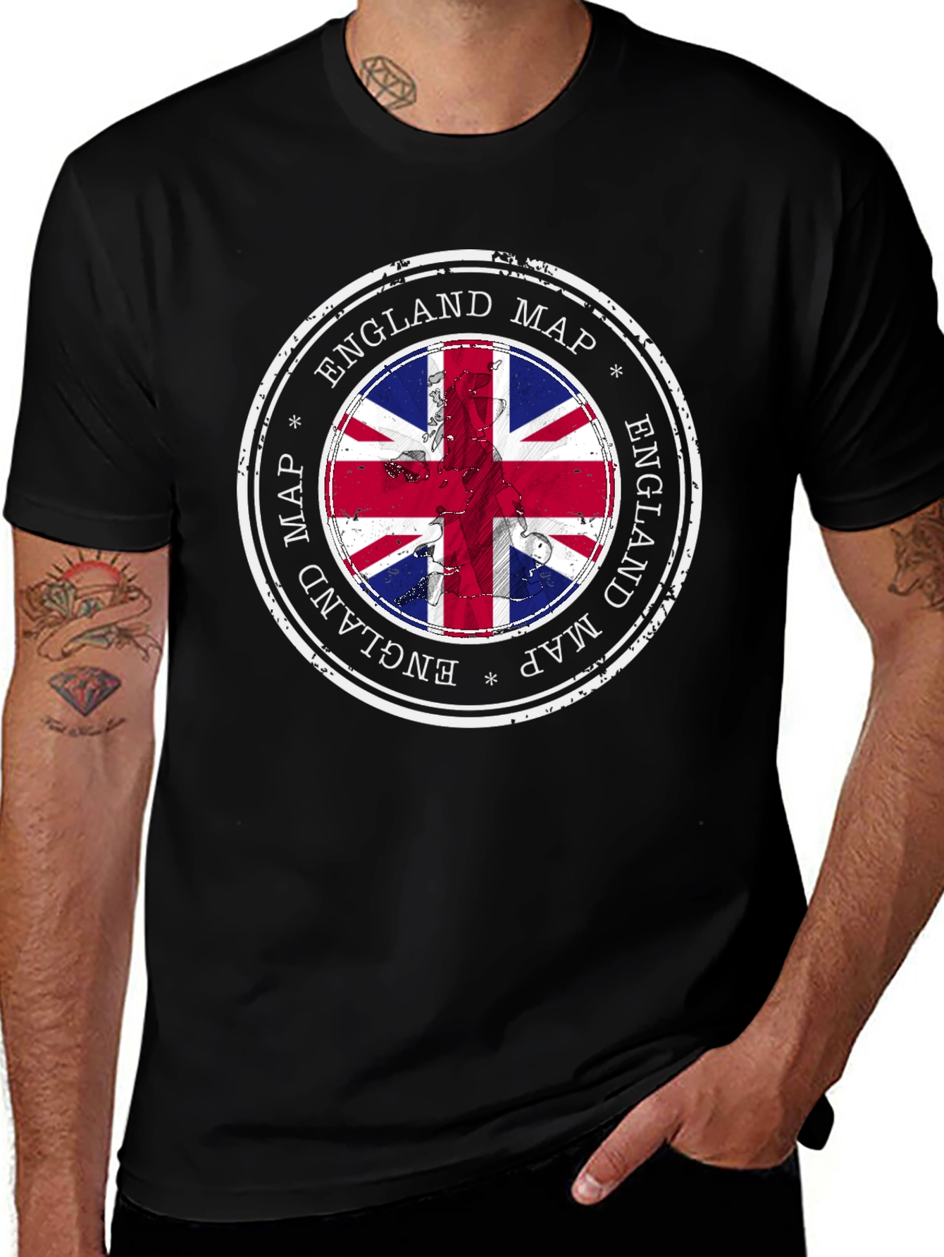 England Map British Flag Black T-Shirt