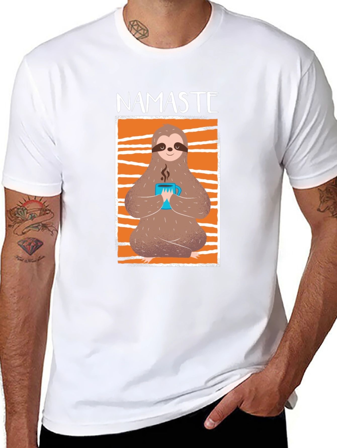 Namaste Sloth Coffee T-Shirt: Relaxed Yoga Tee